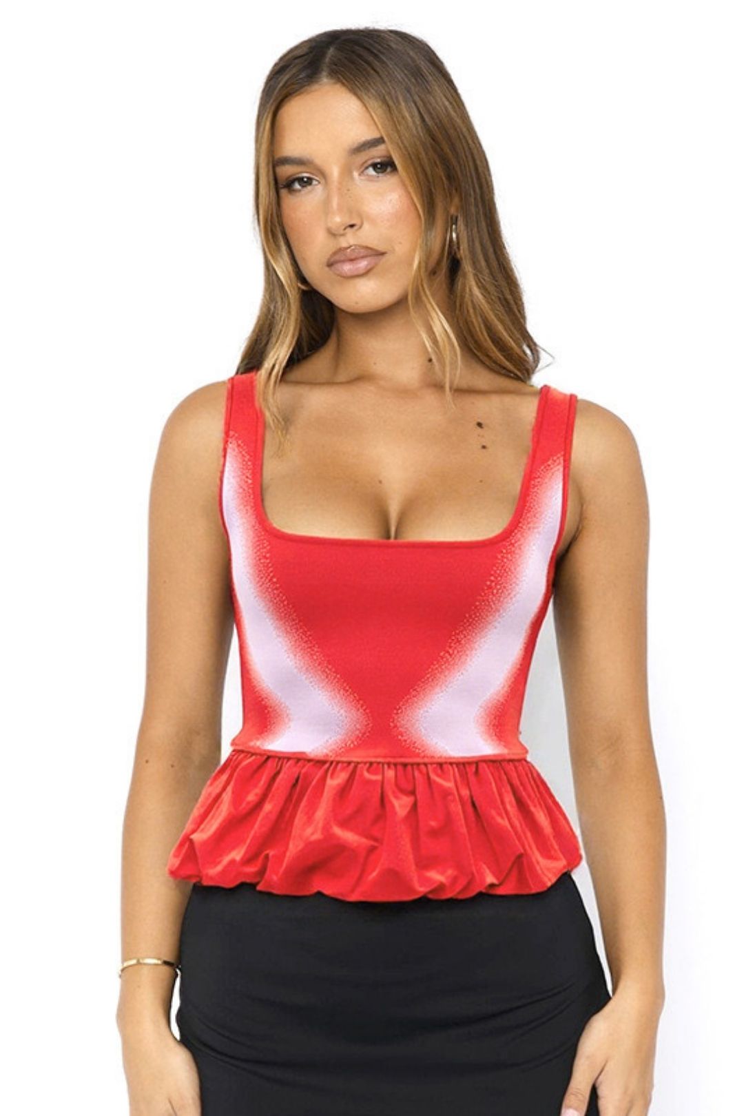 Sexy New U-collar Contrast Color Flounces Sexy Vest T-shirt