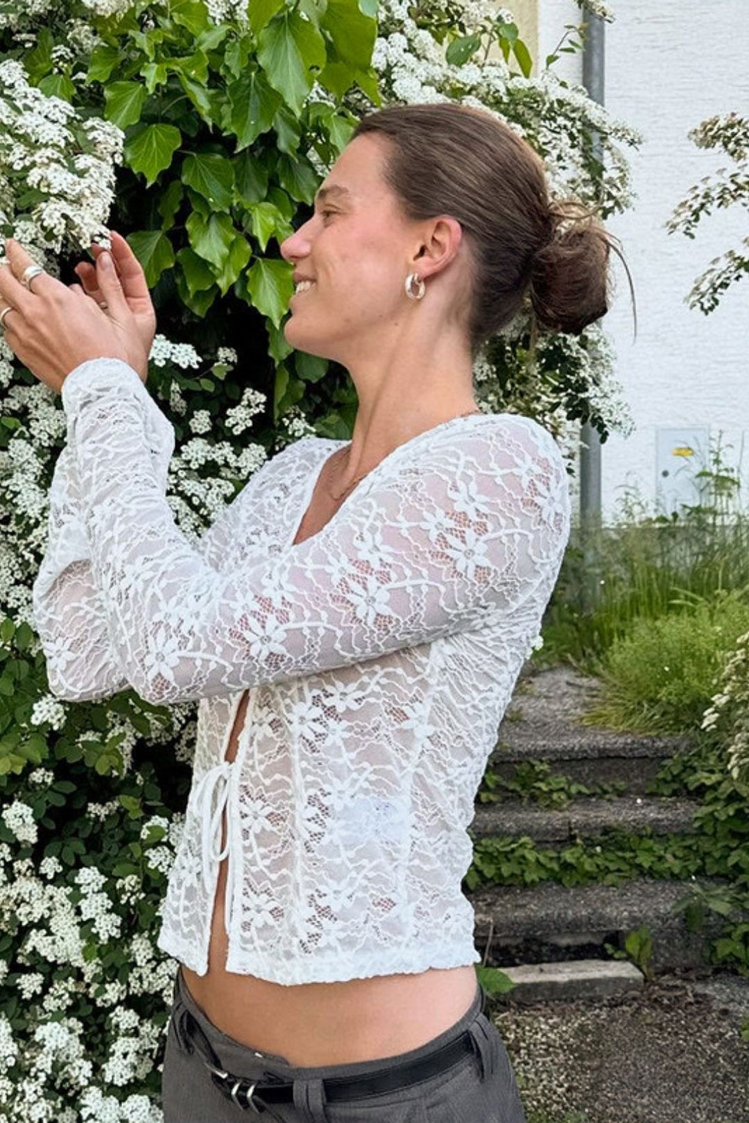 Pure Color Lace Sexy Long-Sleeved Outer Shirt Tops