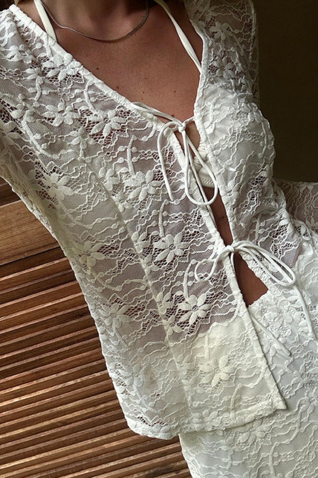 Pure Color Lace Sexy Long-Sleeved Outer Shirt Tops