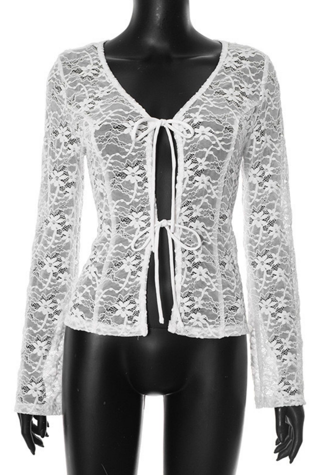 Pure Color Lace Sexy Long-Sleeved Outer Shirt Tops