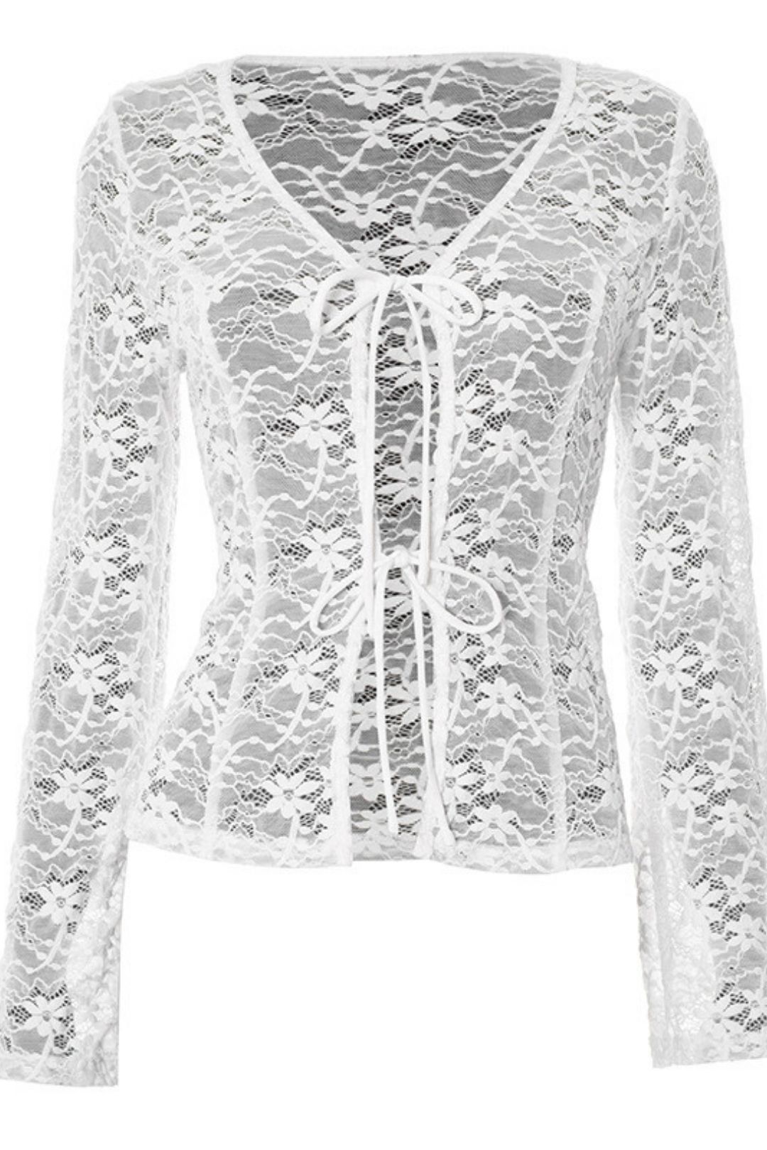 Pure Color Lace Sexy Long-Sleeved Outer Shirt Tops