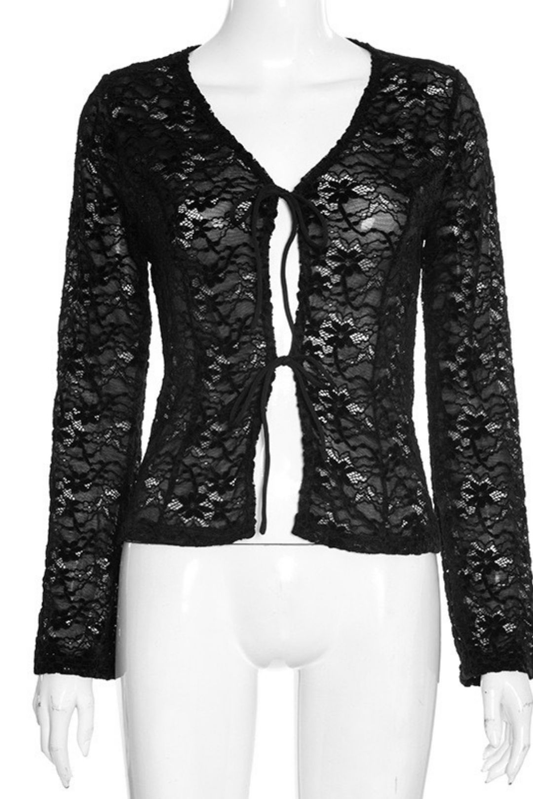 Pure Color Lace Sexy Long-Sleeved Outer Shirt Tops