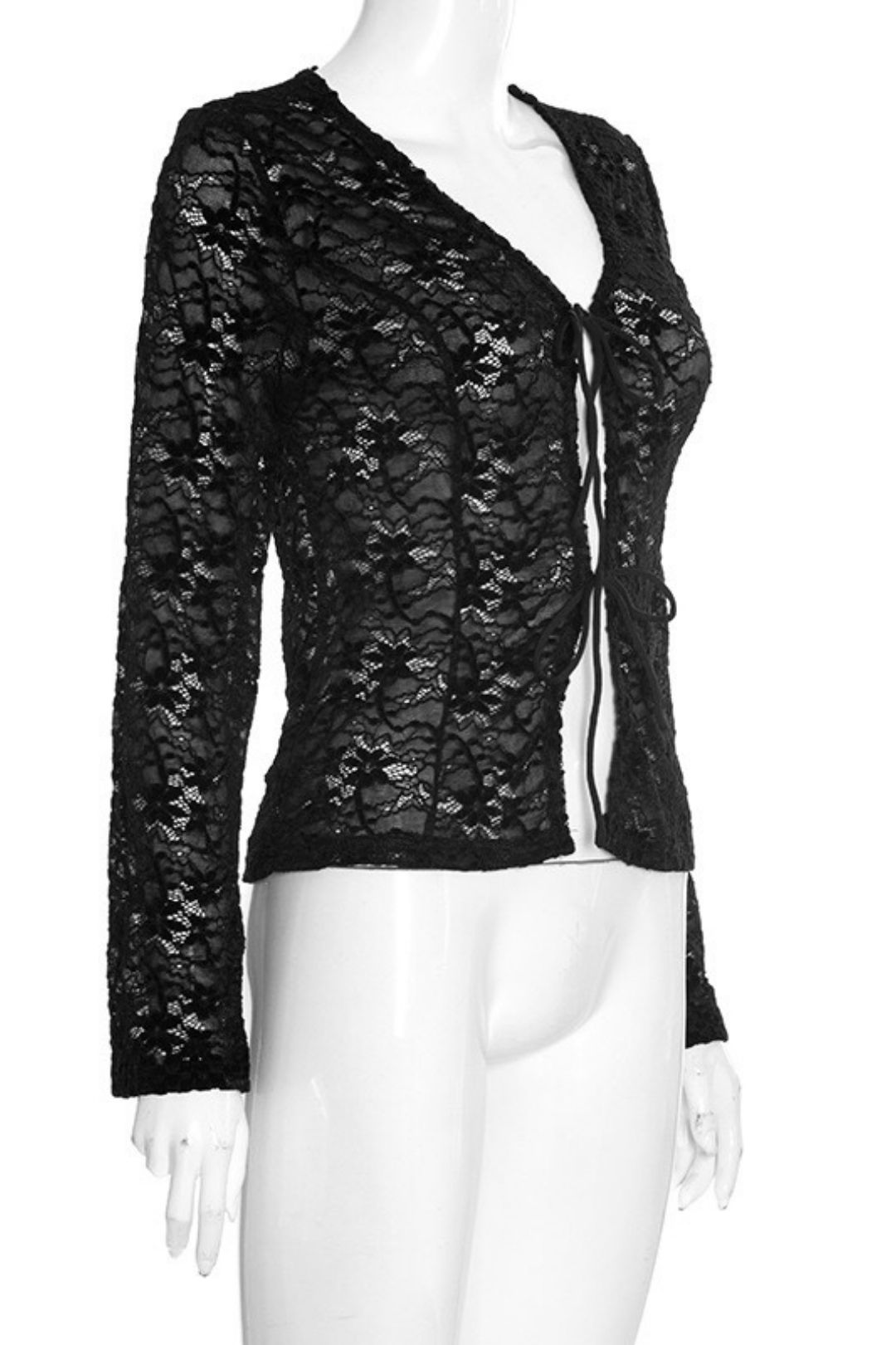 Pure Color Lace Sexy Long-Sleeved Outer Shirt Tops