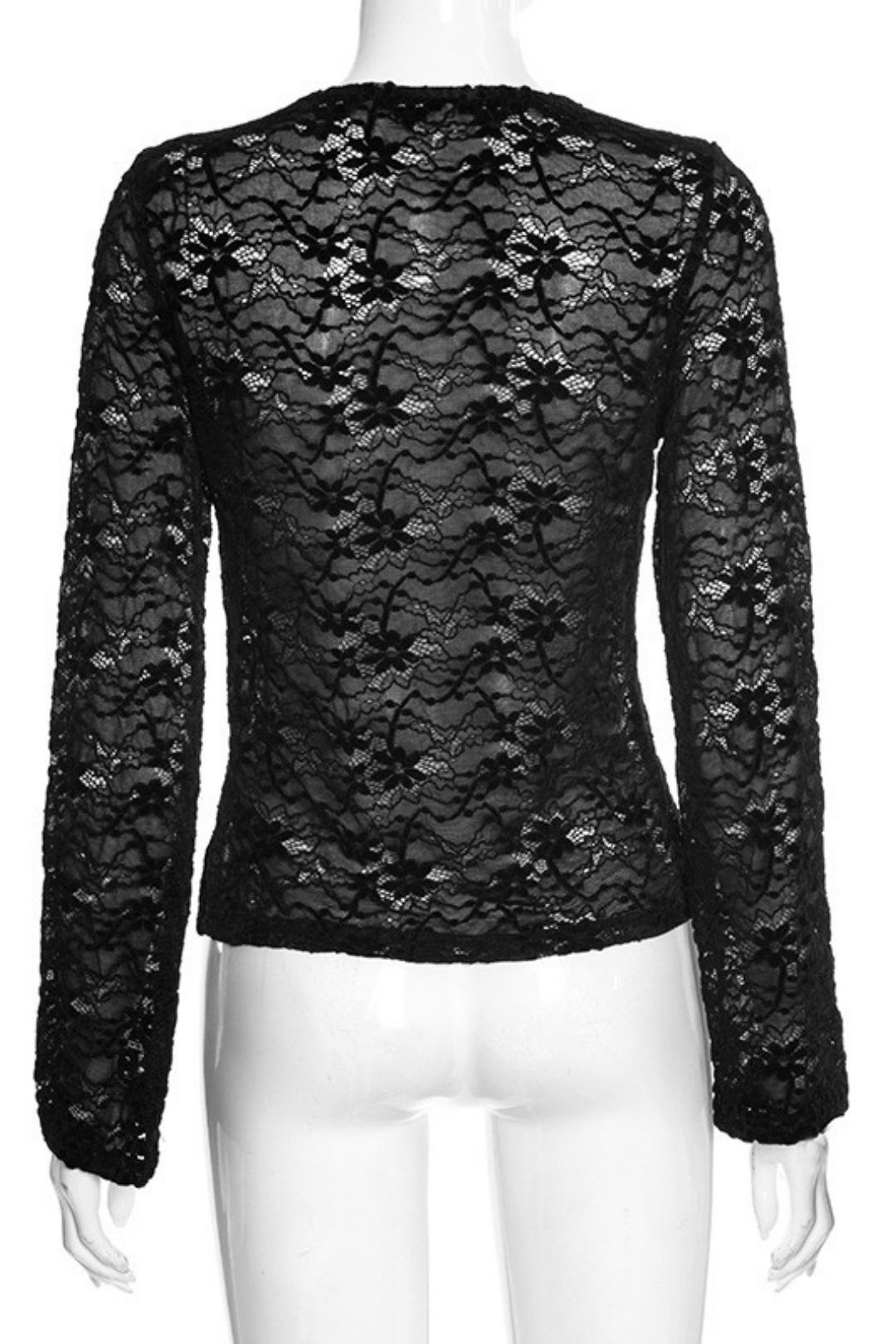 Pure Color Lace Sexy Long-Sleeved Outer Shirt Tops