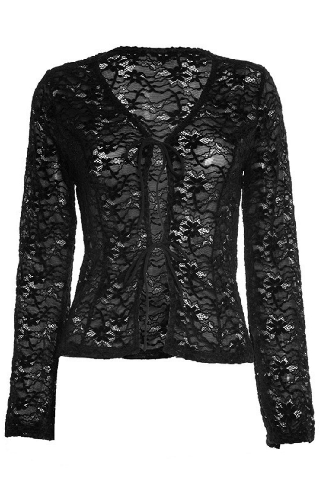 Pure Color Lace Sexy Long-Sleeved Outer Shirt Tops