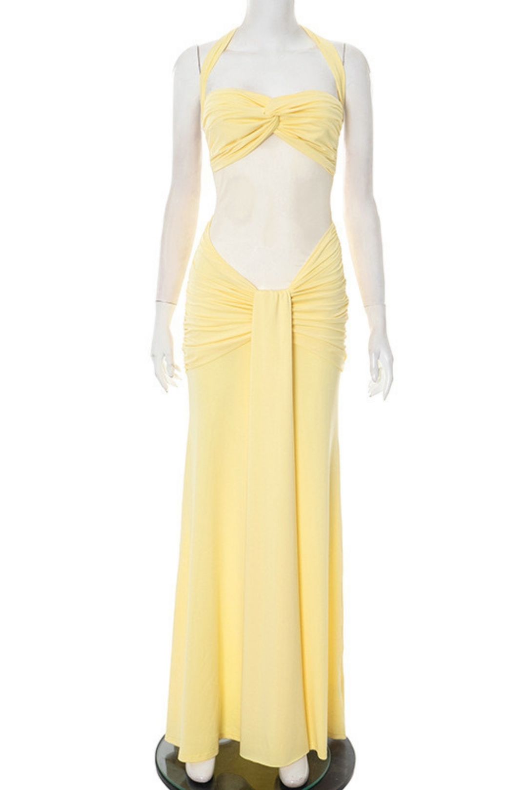 New Solid Pure Color Halter Mesh Tight Splicing Dress