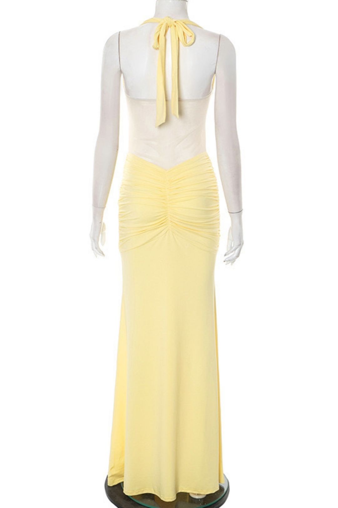 New Solid Pure Color Halter Mesh Tight Splicing Dress