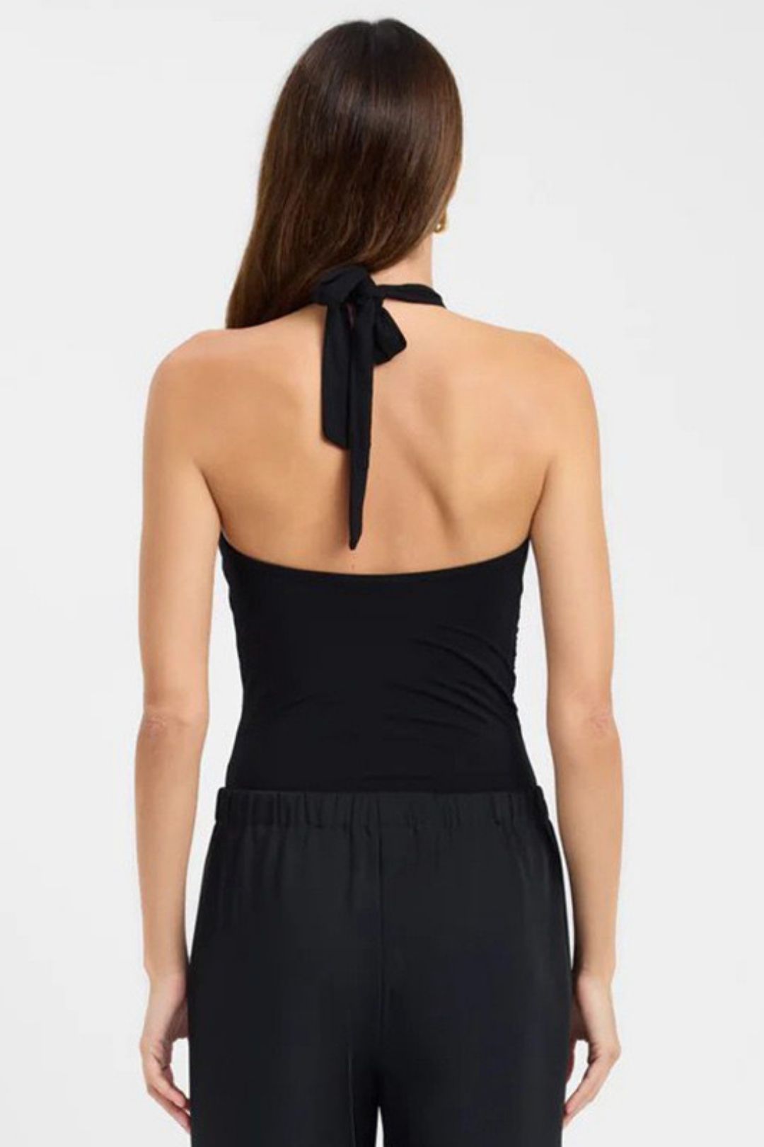 New Solid Pure Color Metal Ring Backless T-Shirt