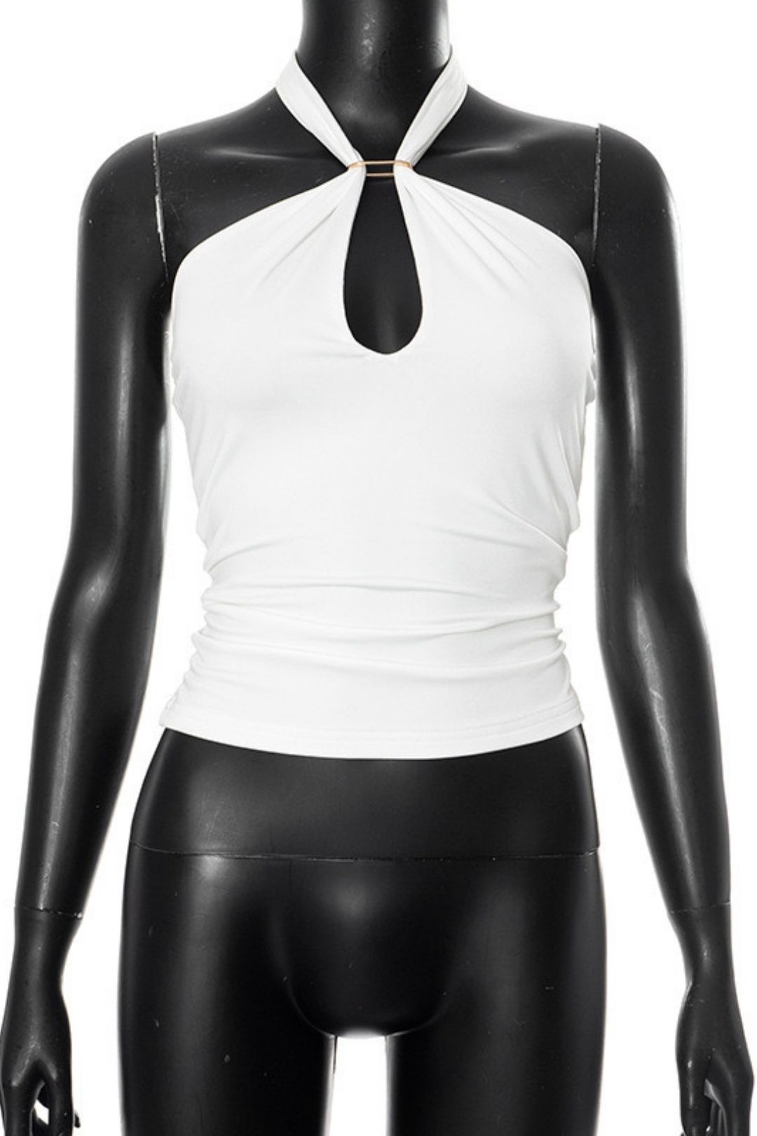 New Solid Pure Color Metal Ring Backless T-Shirt