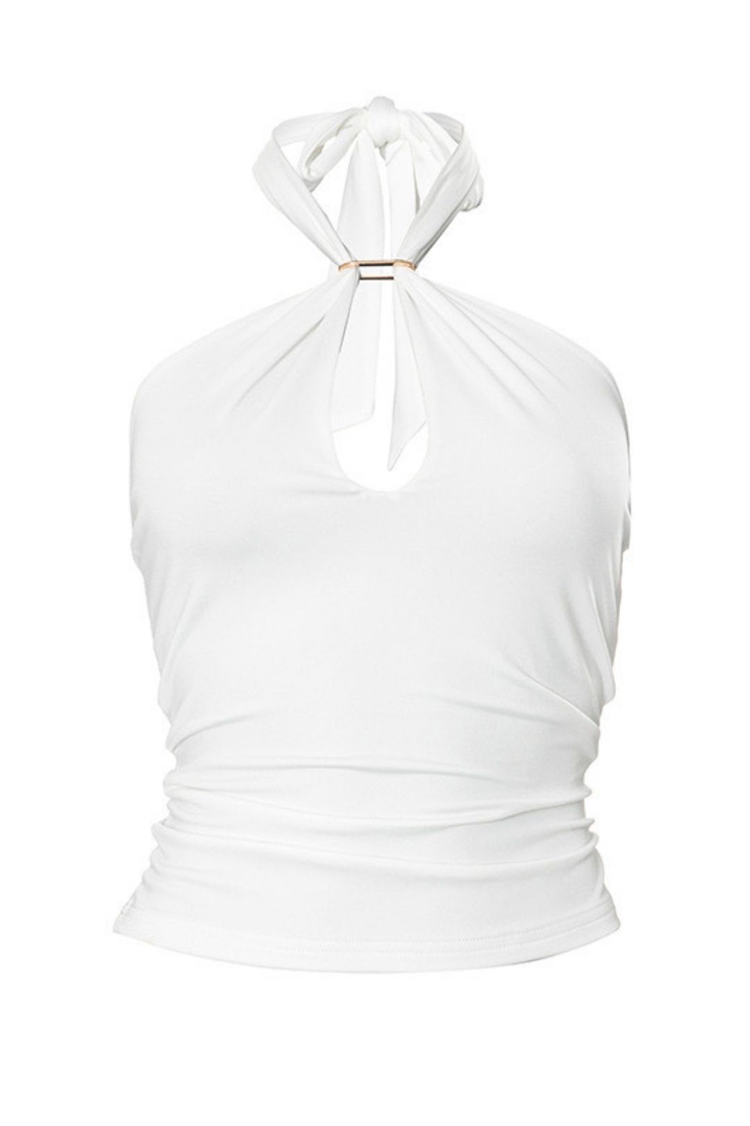 New Solid Pure Color Metal Ring Backless T-Shirt