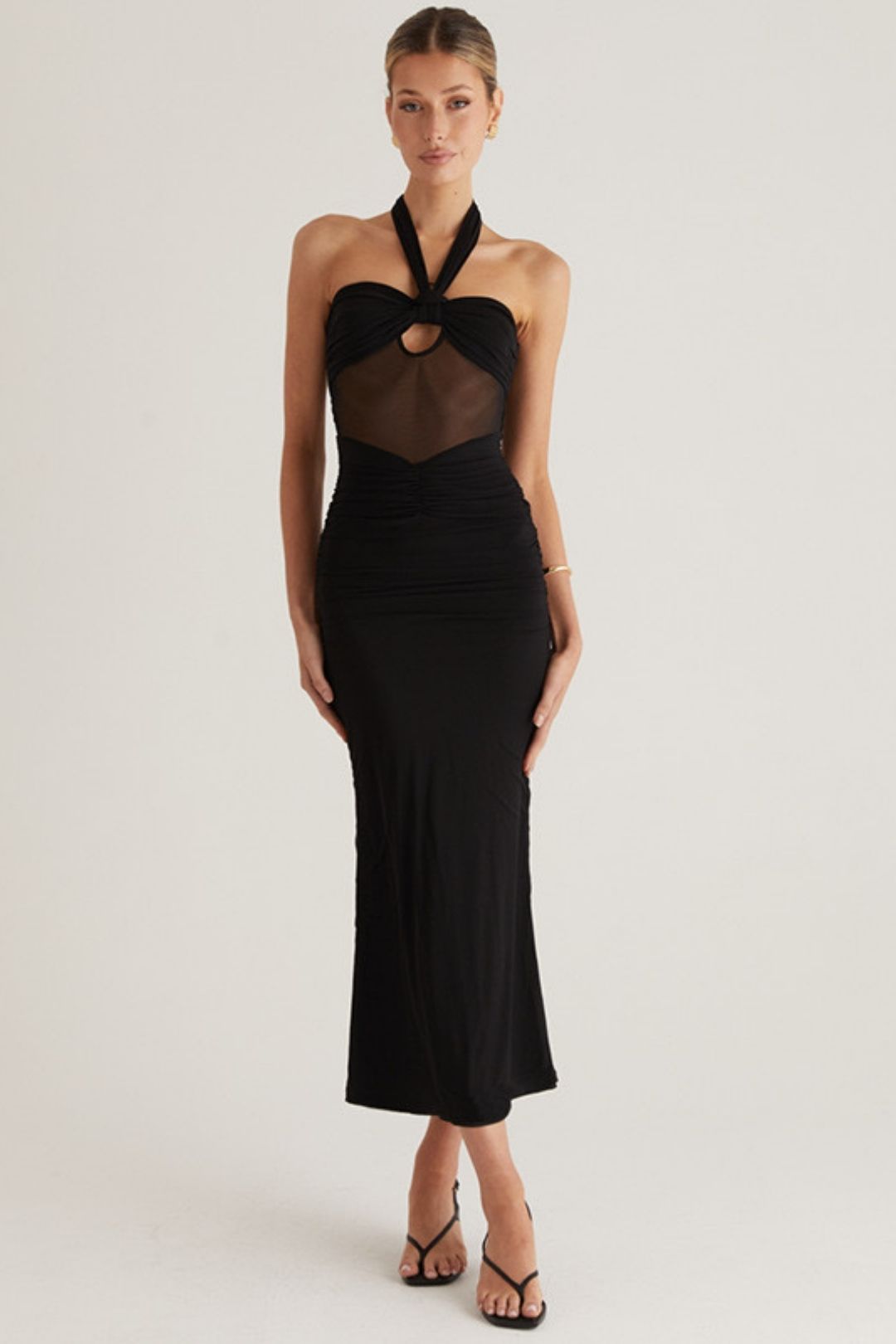 Summer New Solid Color Hanging Neck Backless Tulle Sexy Dress