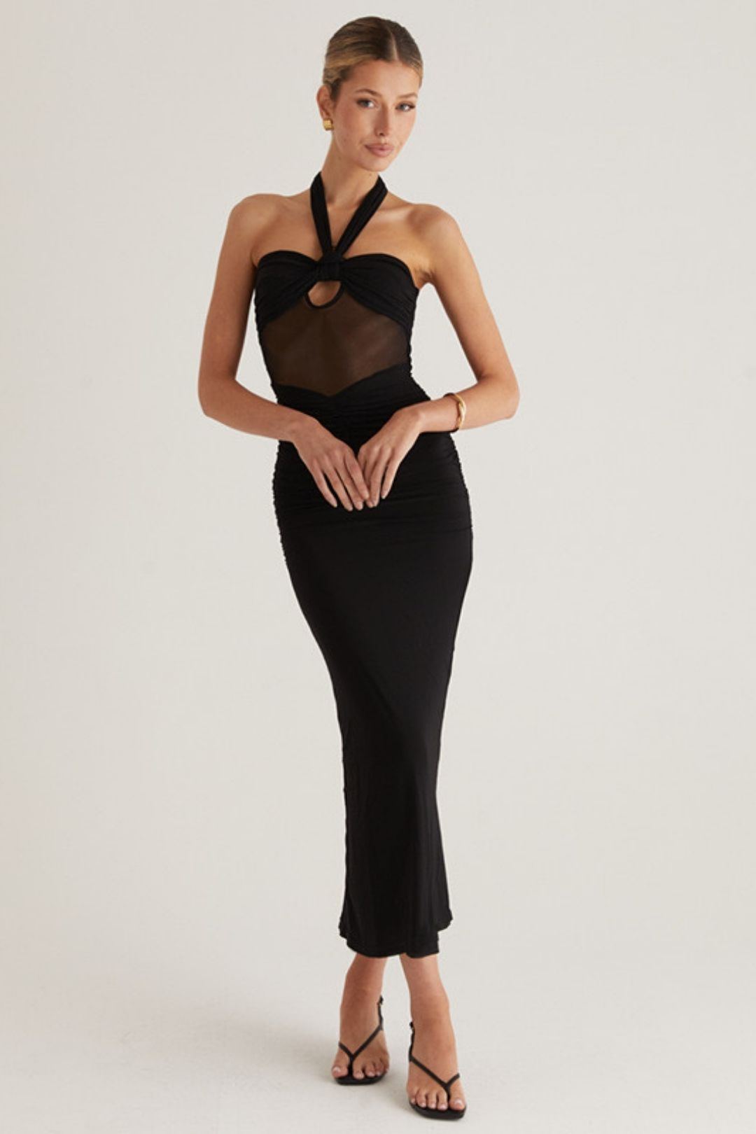 Summer New Solid Color Hanging Neck Backless Tulle Sexy Dress