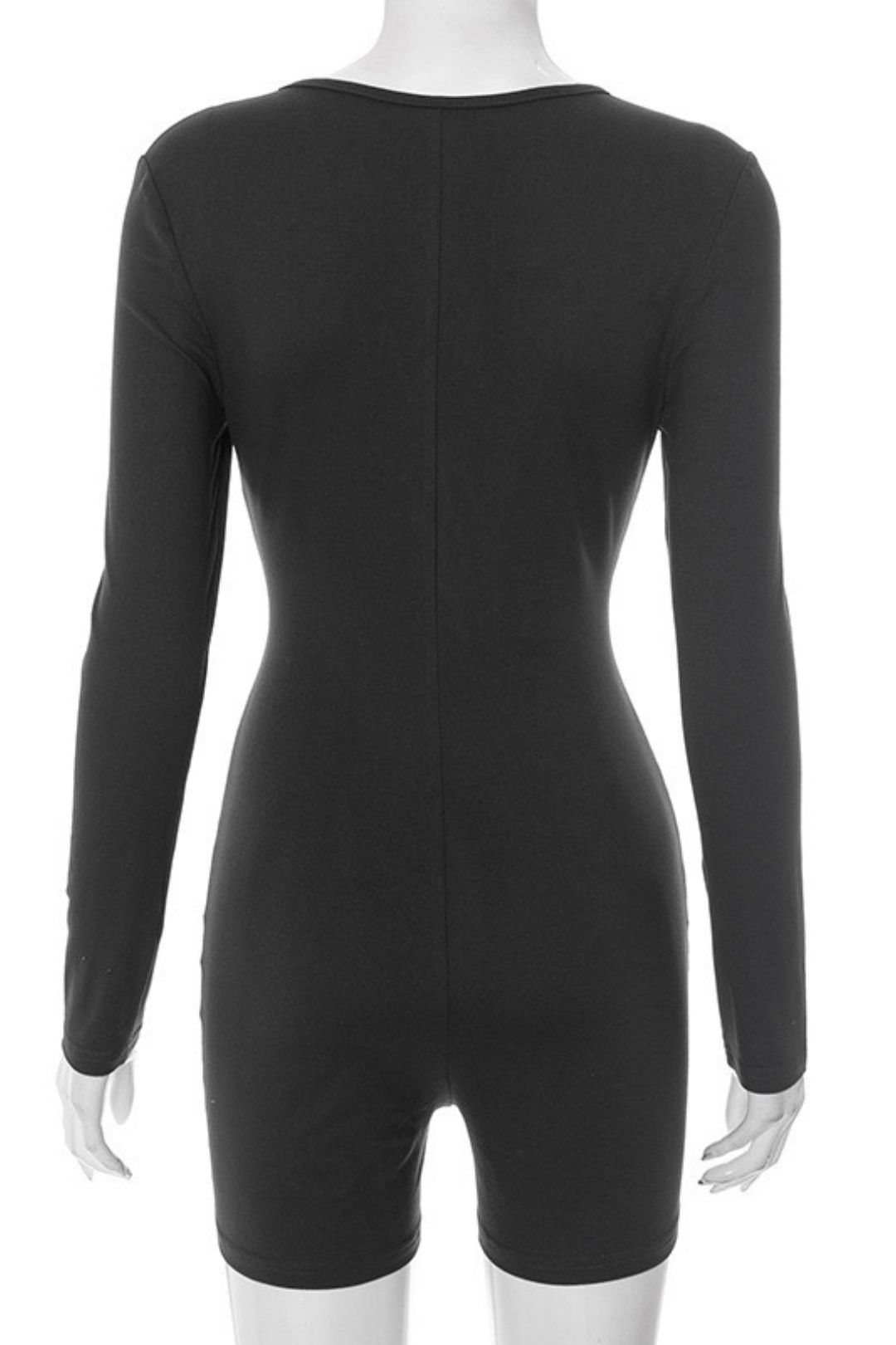 Summer New  Pure  Long-sleeved Roundneckbuttontightone-piece Shorts Top