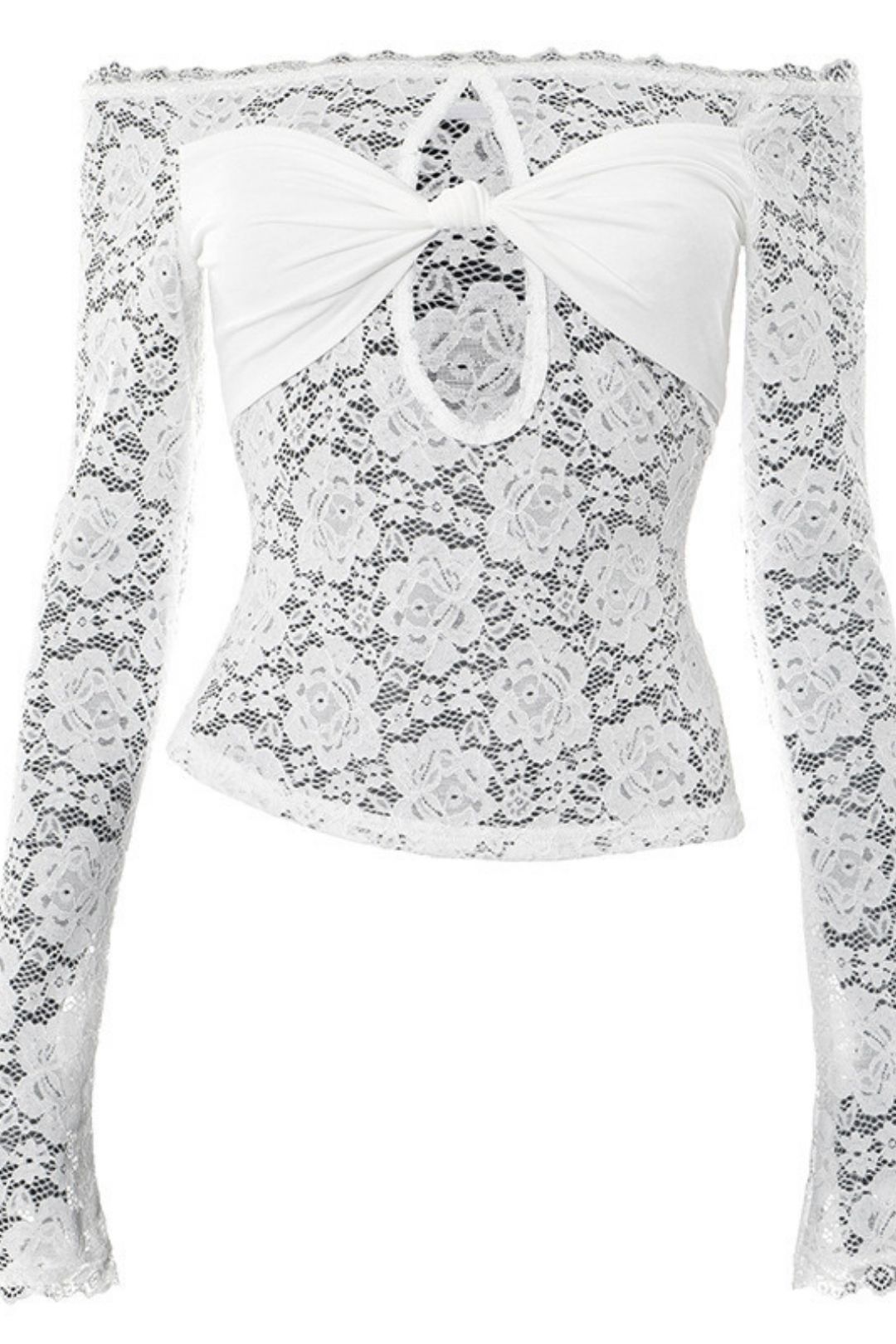 Summer Amazon One-Shoulder Lace Tube Top Cut Out Splicing Short Top