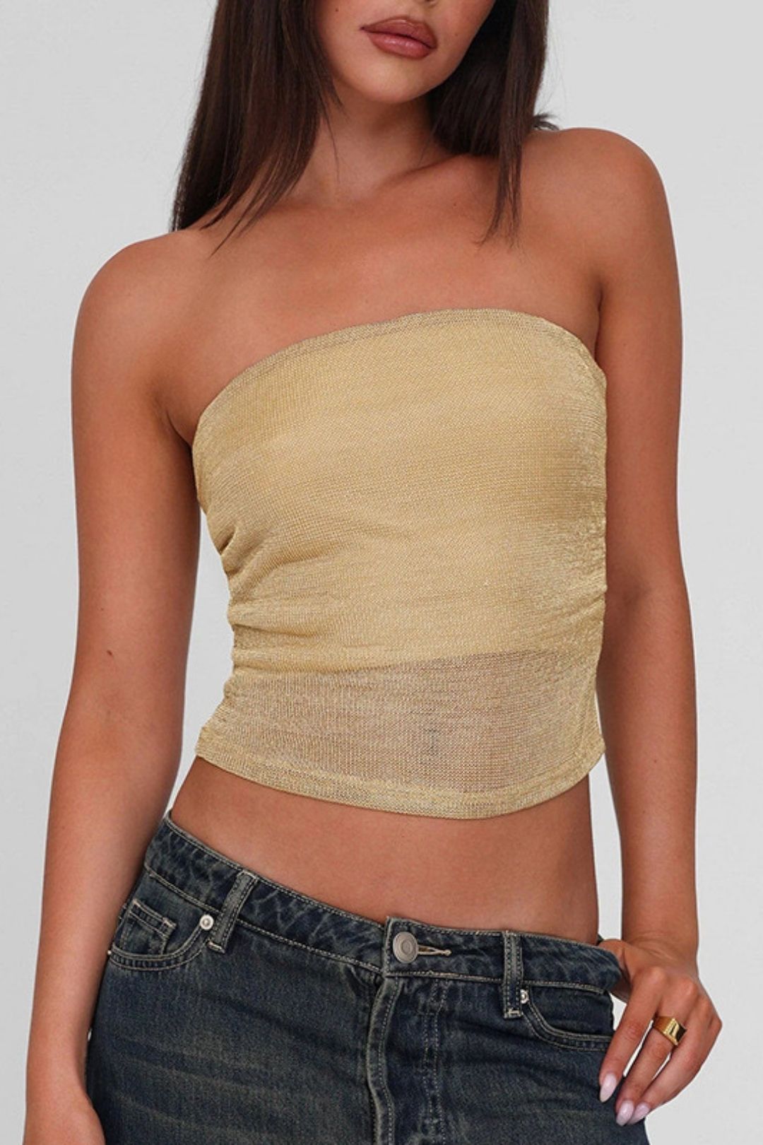 Summer  New Pure Color Tube Top Mesh Backless Sexy Vest Top