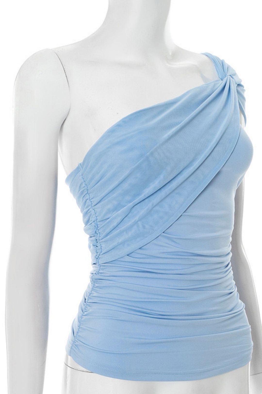 Summer Amazon New Pure Color Oblique Shoulder Tie Mesh Vest T-Shirt