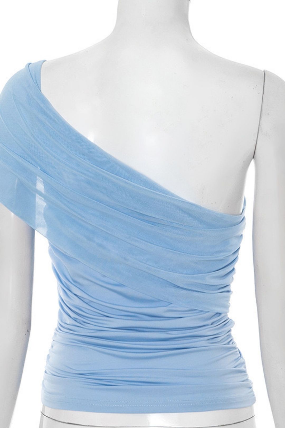 Summer Amazon New Pure Color Oblique Shoulder Tie Mesh Vest T-Shirt