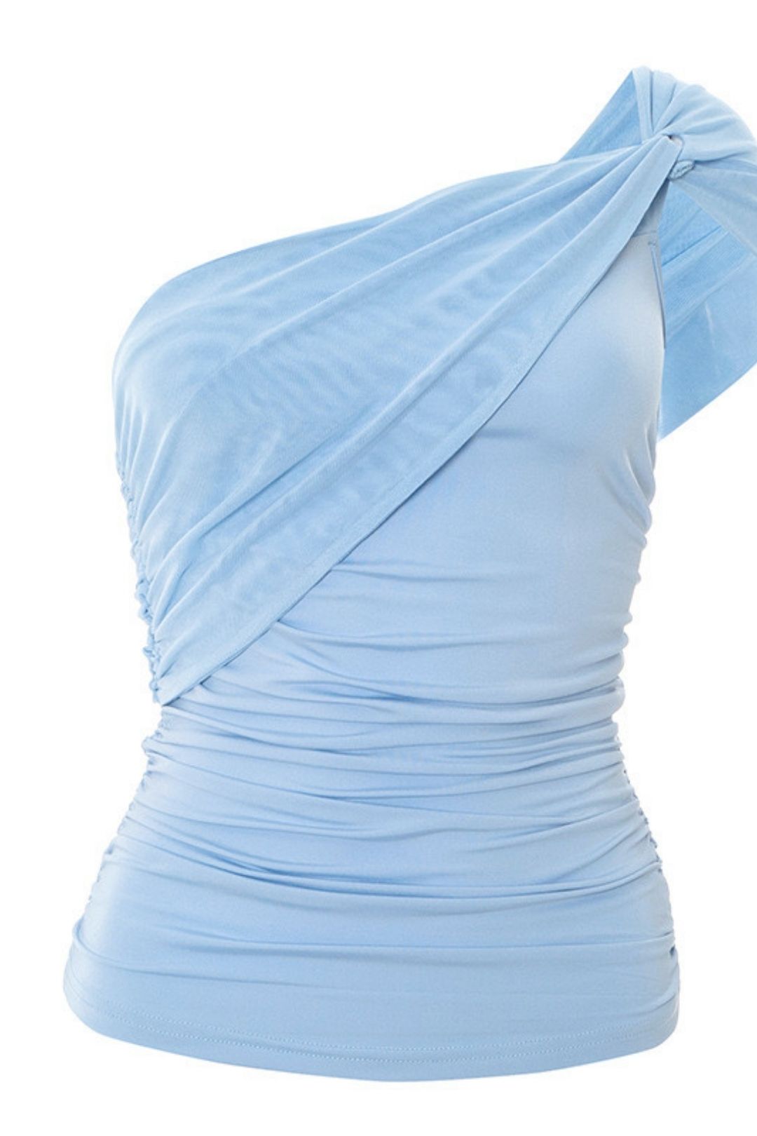 Summer Amazon New Pure Color Oblique Shoulder Tie Mesh Vest T-Shirt