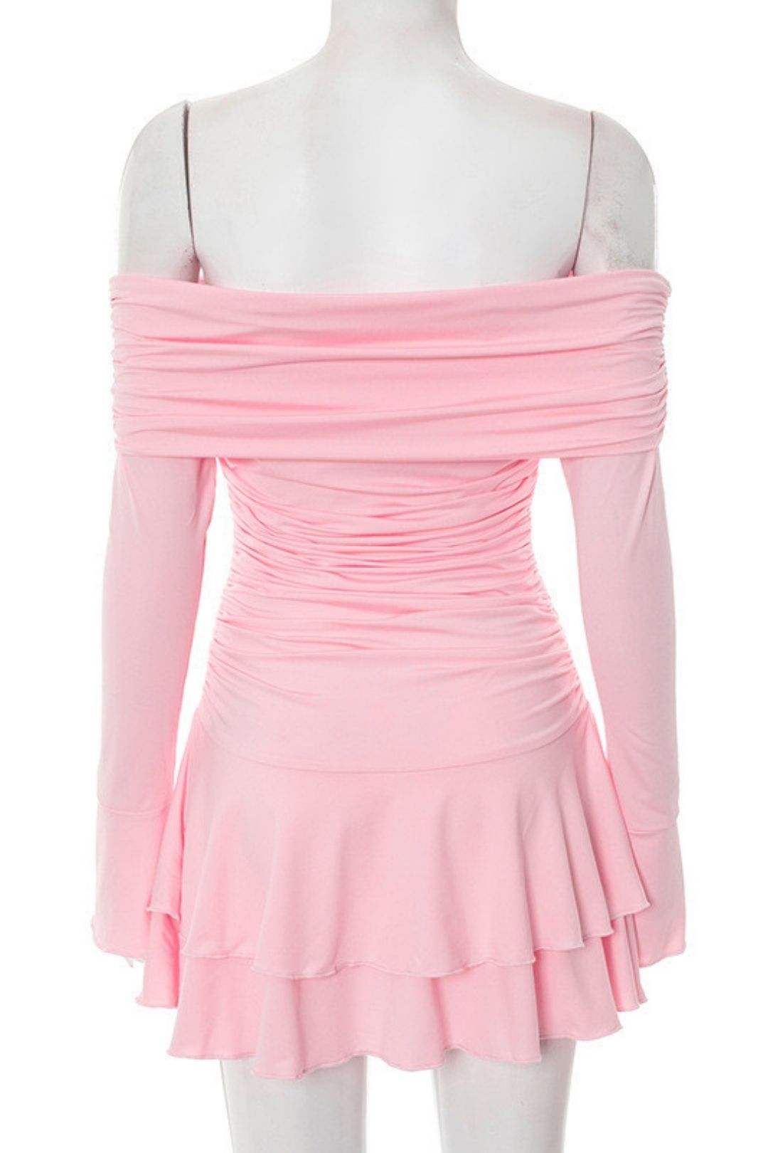 Summer New Pure Color One-Line Collar Pleated Ruffled Long-Sleeved Sexy Dress And Skirt