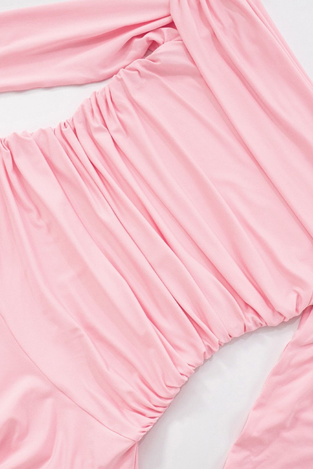 Summer New Pure Color One-Line Collar Pleated Ruffled Long-Sleeved Sexy Dress And Skirt