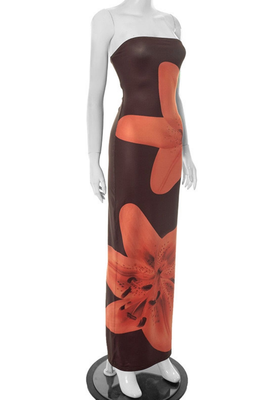 Summer New Tube Top Flower Print Hip-Covering Slit Long Dress