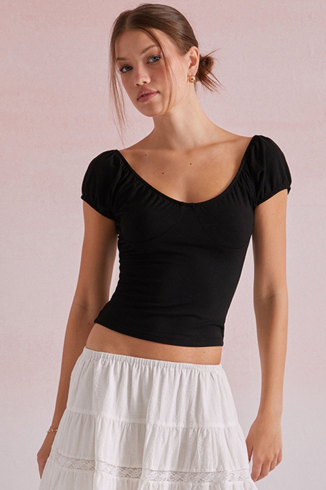 New Solid Color Short-sleeved V-neck Simple Backless Casual Top T-shirt