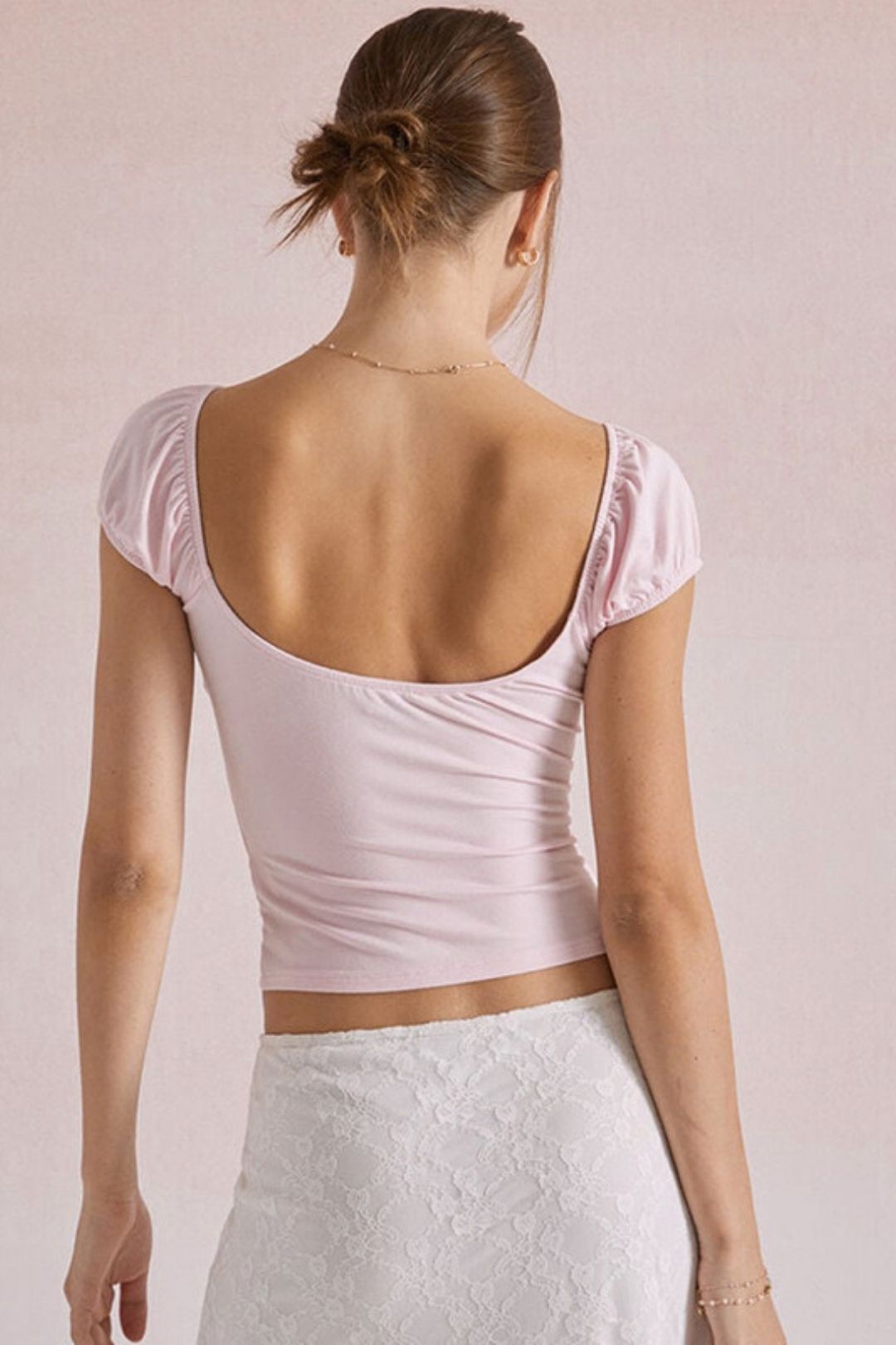 New Solid Color Short-sleeved V-neck Simple Backless Casual Top T-shirt