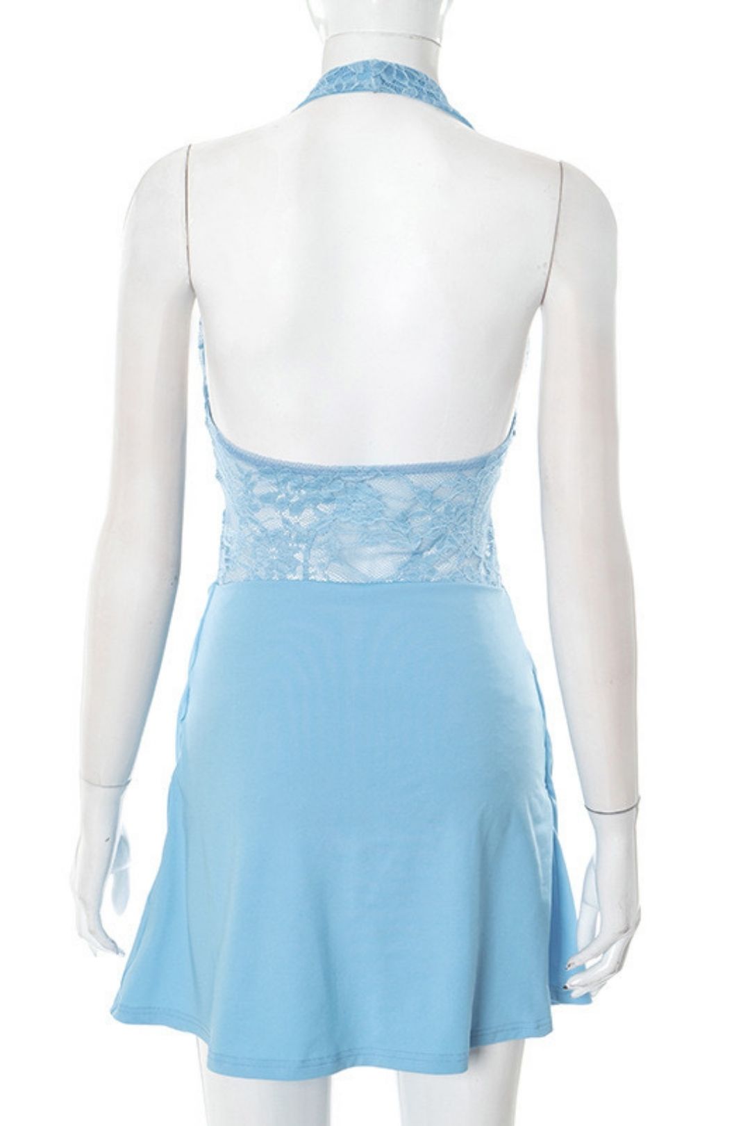 Summer New Solid Color Neck Lace Stitching Hollow Dress