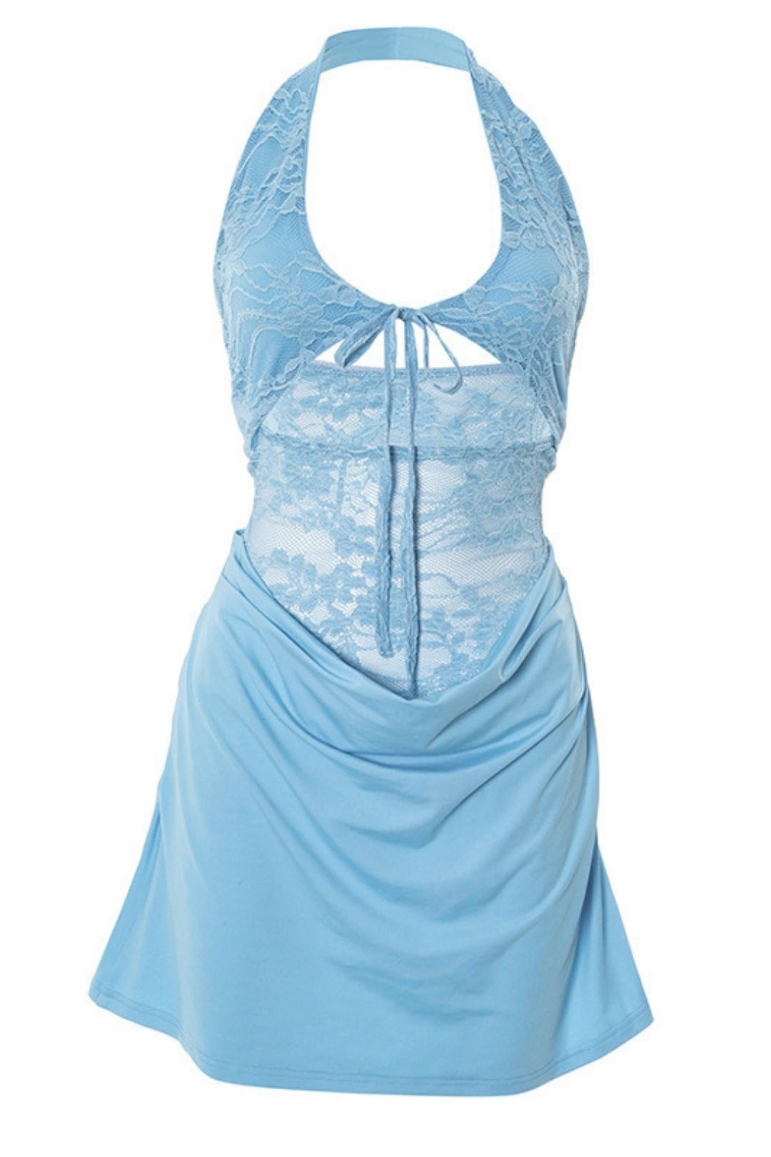 Summer New Solid Color Neck Lace Stitching Hollow Dress