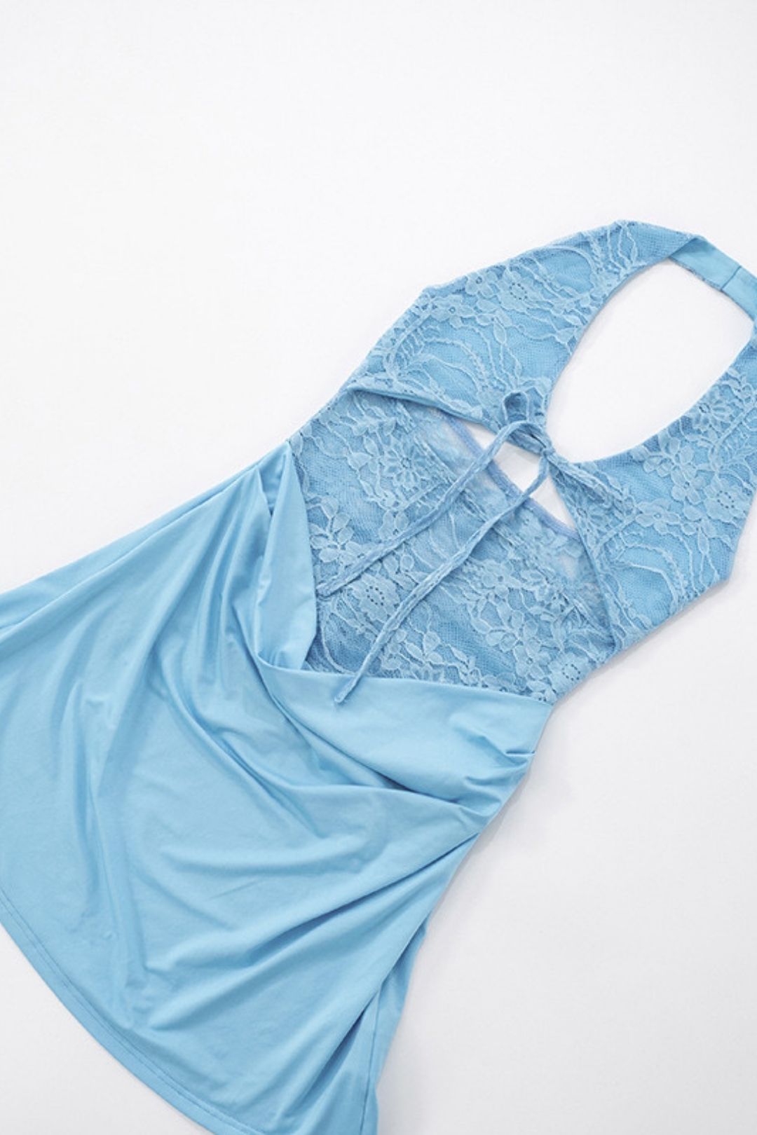 Summer New Solid Color Neck Lace Stitching Hollow Dress