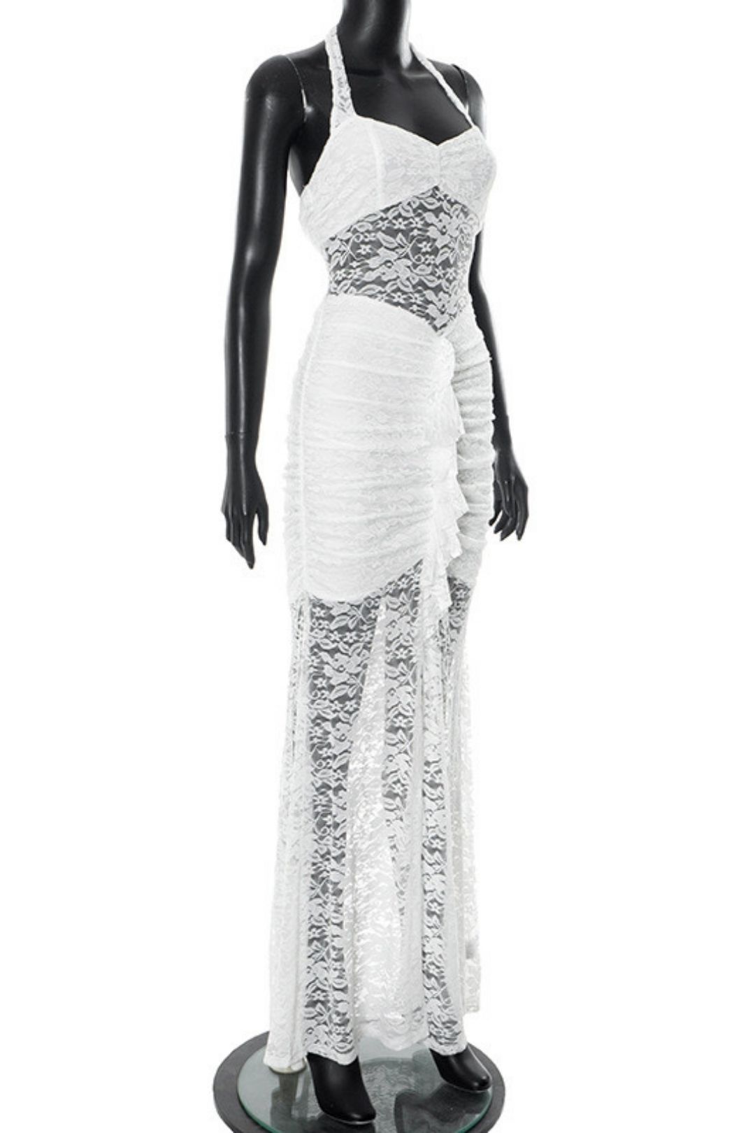 Solid Pure Color Lace Backless Slit Sexy Dress