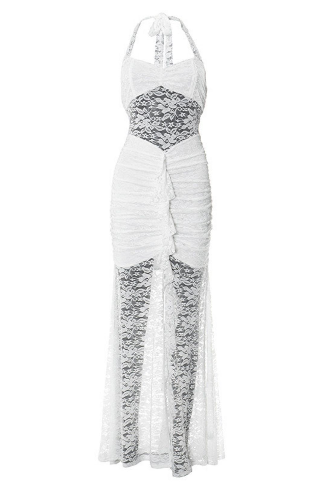 Solid Pure Color Lace Backless Slit Sexy Dress