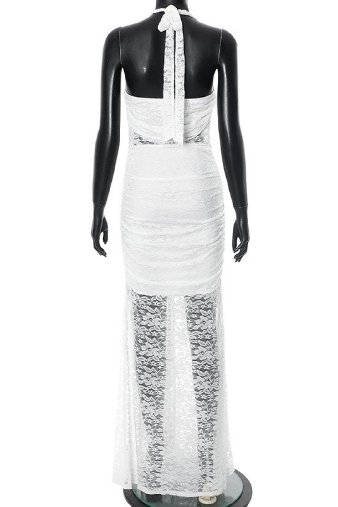 Solid Pure Color Lace Backless Slit Sexy Dress