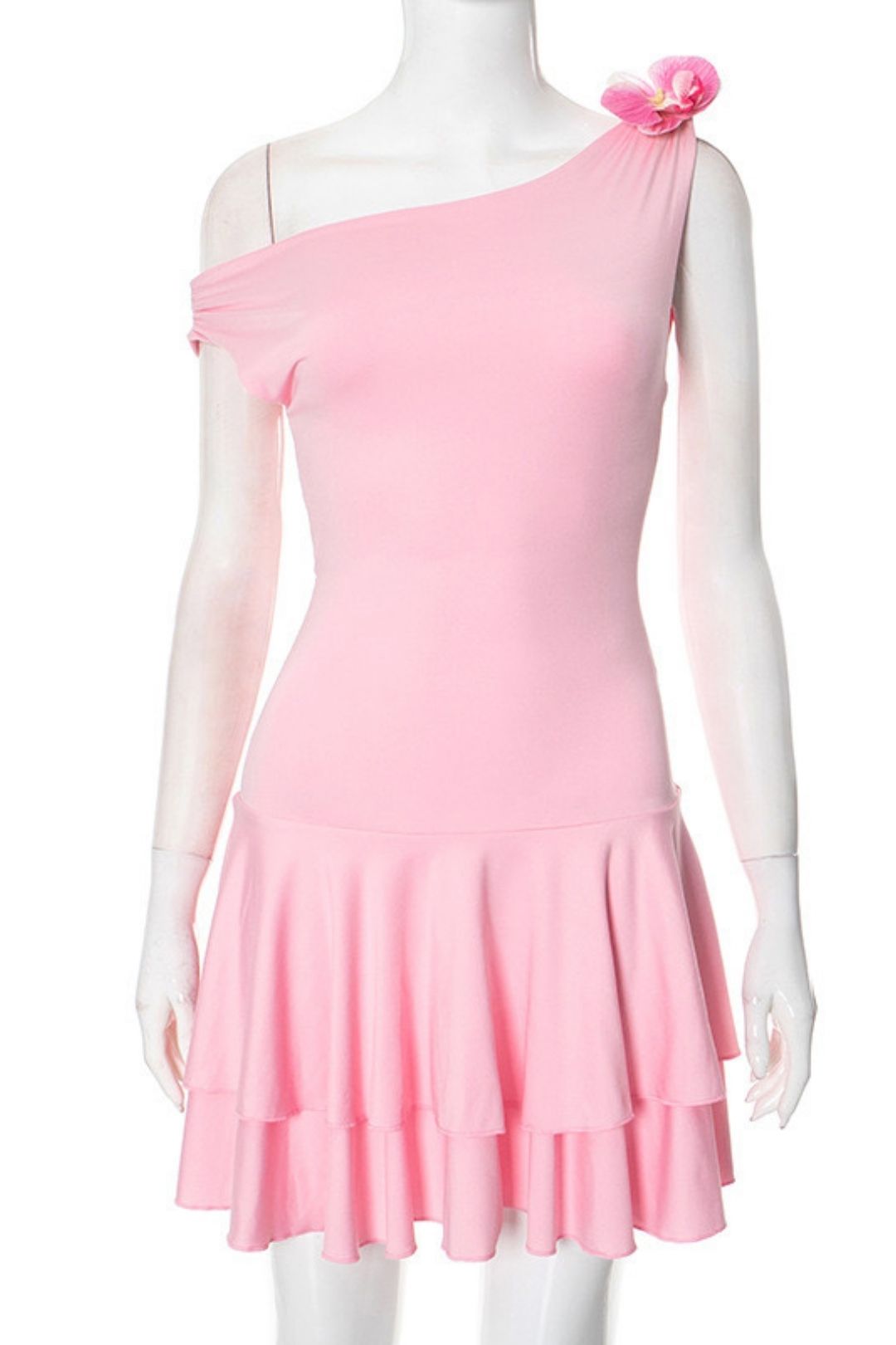 Summer Slant Shoulder Pullover Sleeveless Three-dimensional Flower Pleated Short Dress