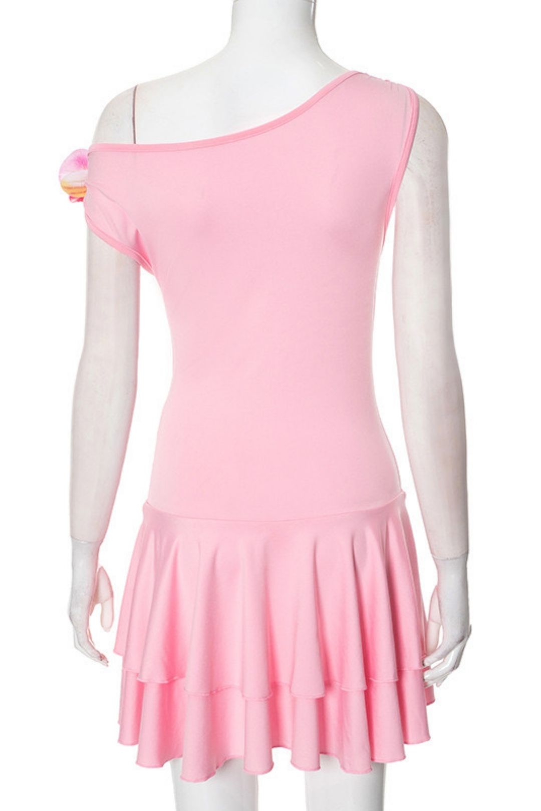 Summer Slant Shoulder Pullover Sleeveless Three-dimensional Flower Pleated Short Dress