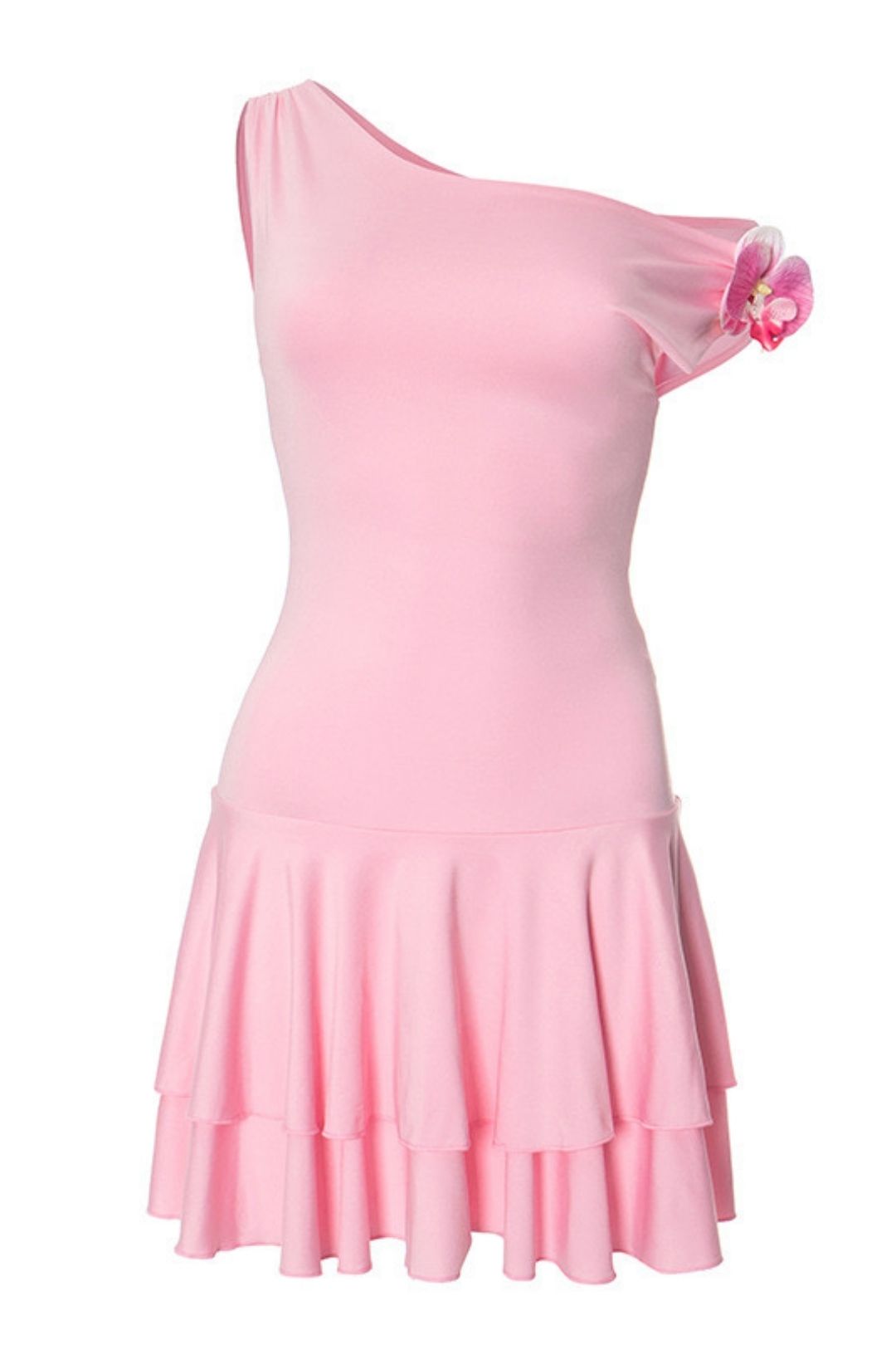 Summer Slant Shoulder Pullover Sleeveless Three-dimensional Flower Pleated Short Dress