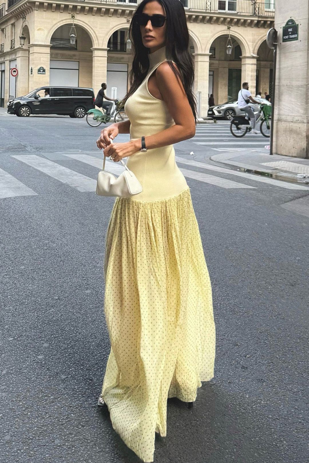 Summer New High-Neck Elegant Slim-Fit Patchwork Long Dress Fashion Polka Dot Dress