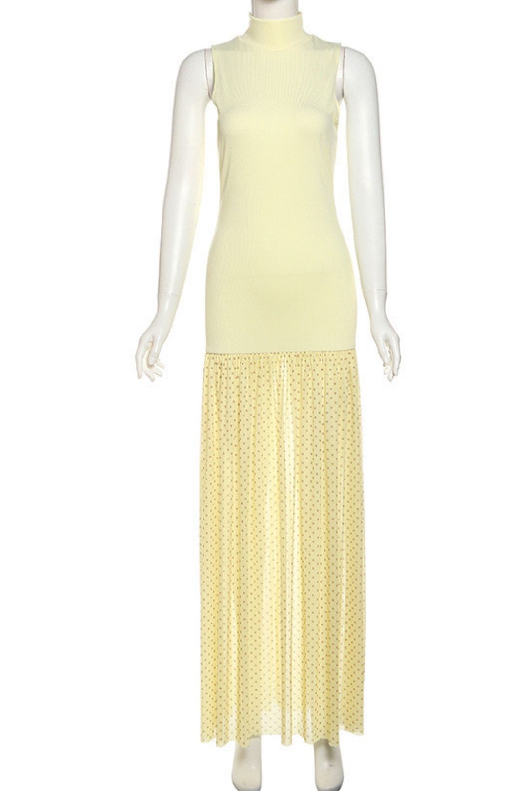 Summer New High-Neck Elegant Slim-Fit Patchwork Long Dress Fashion Polka Dot Dress