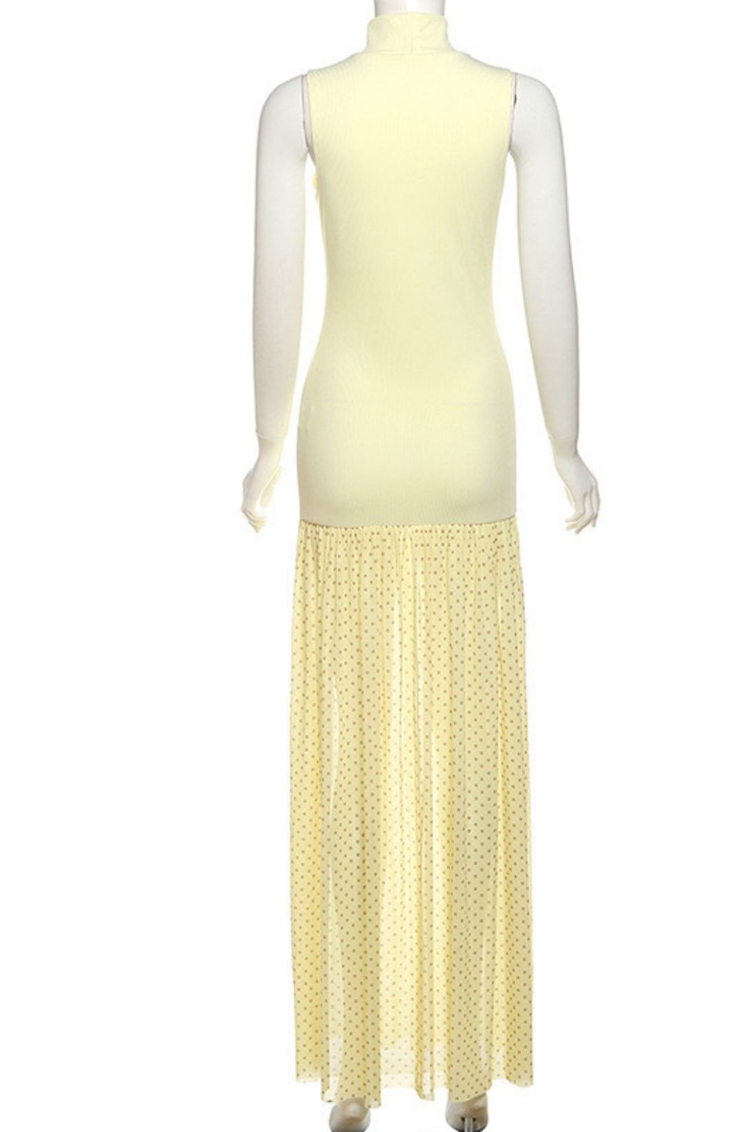 Summer New High-Neck Elegant Slim-Fit Patchwork Long Dress Fashion Polka Dot Dress