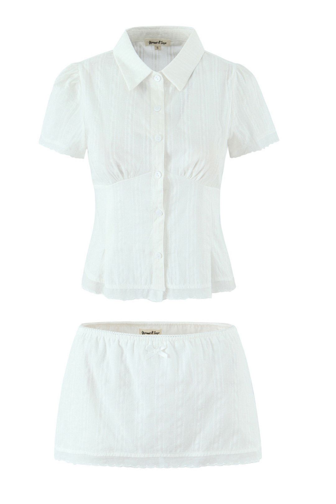 Plaid 2-piece Set Sexy Slim Short-sleeved Shirt + Chic Bow Mini Skirt