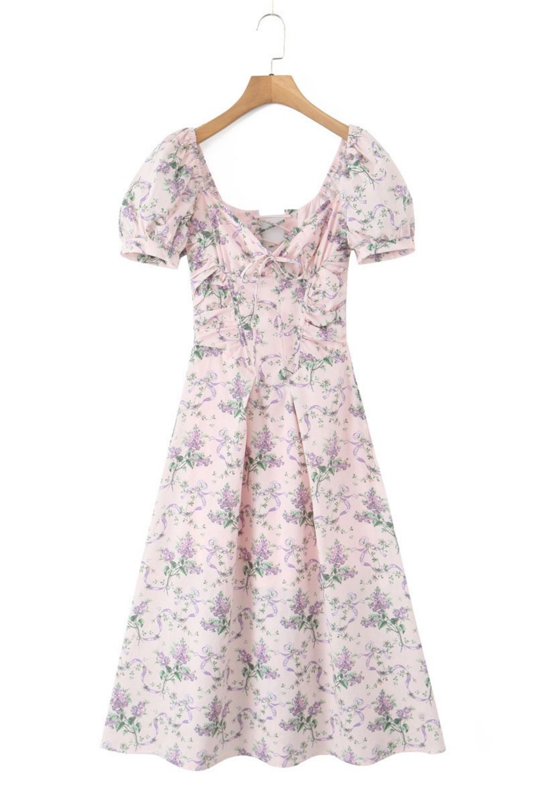 Puff Sleeve Mid-length French Square Neck Sexy Backless Dress