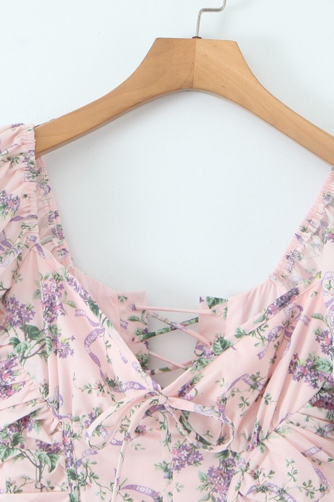 Puff Sleeve Mid-length French Square Neck Sexy Backless Dress