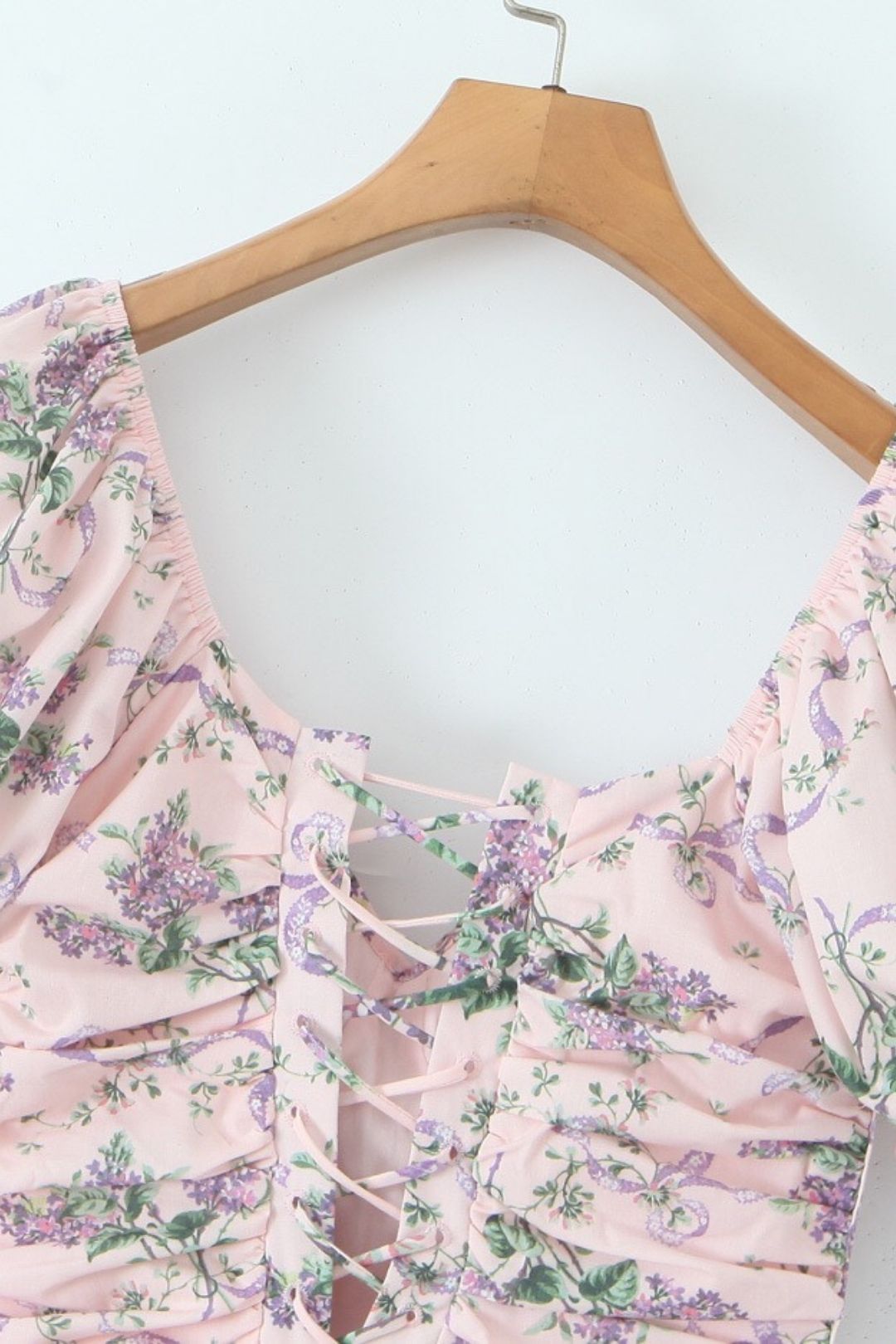 Puff Sleeve Mid-length French Square Neck Sexy Backless Dress