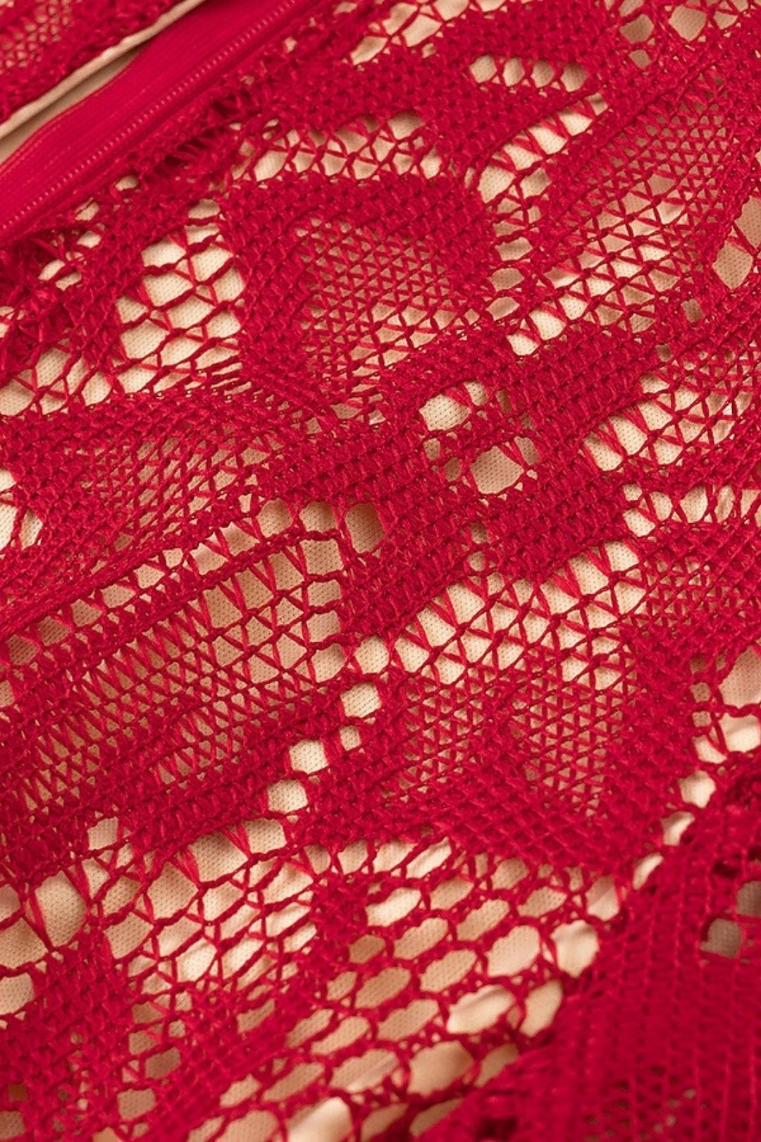 Lace Hollow Low-cut Trumpet Sleeve Hip Dress