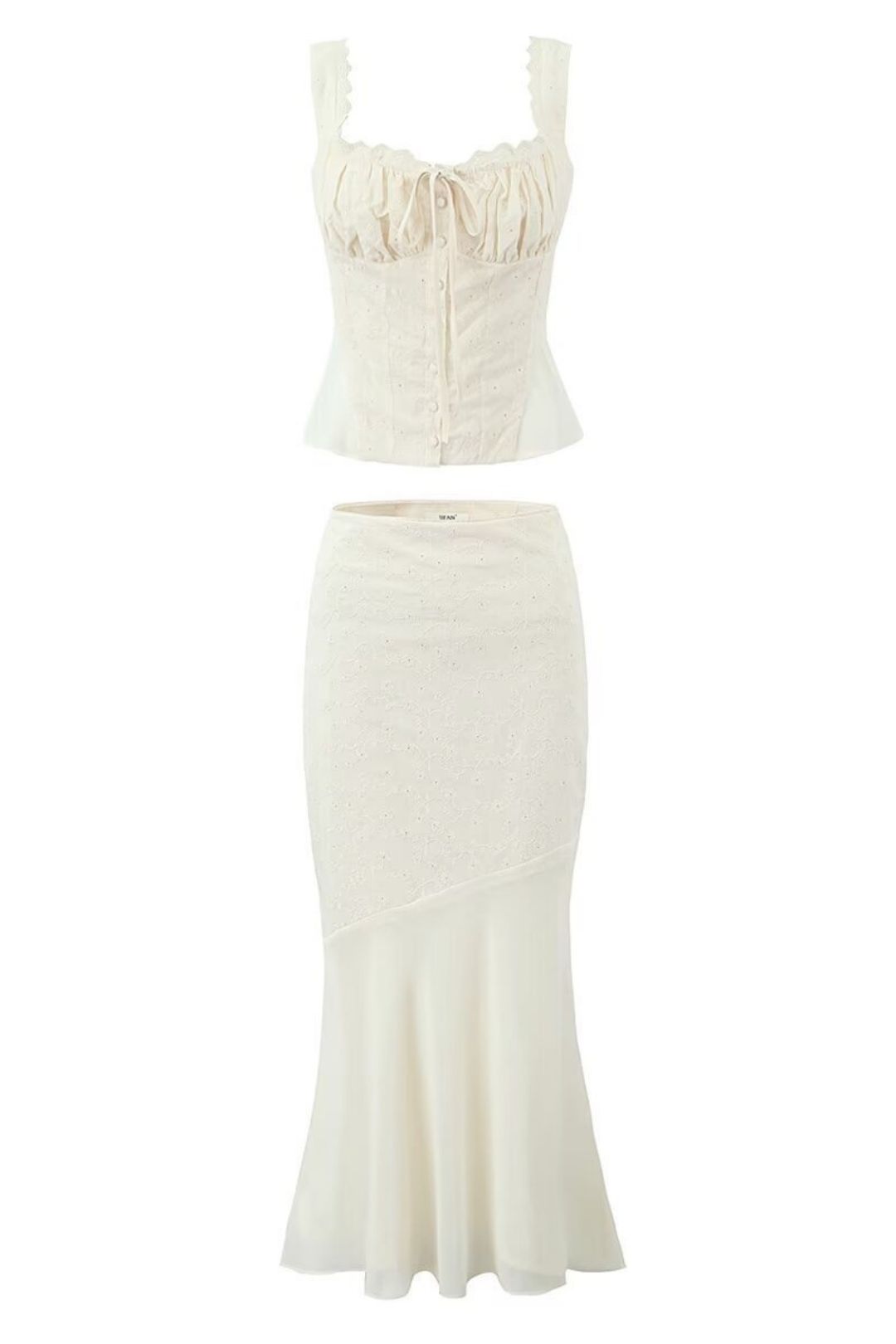 Button-up Beige Vest High-waisted Slimming Fishtail Hip-wrapped Skirt Set