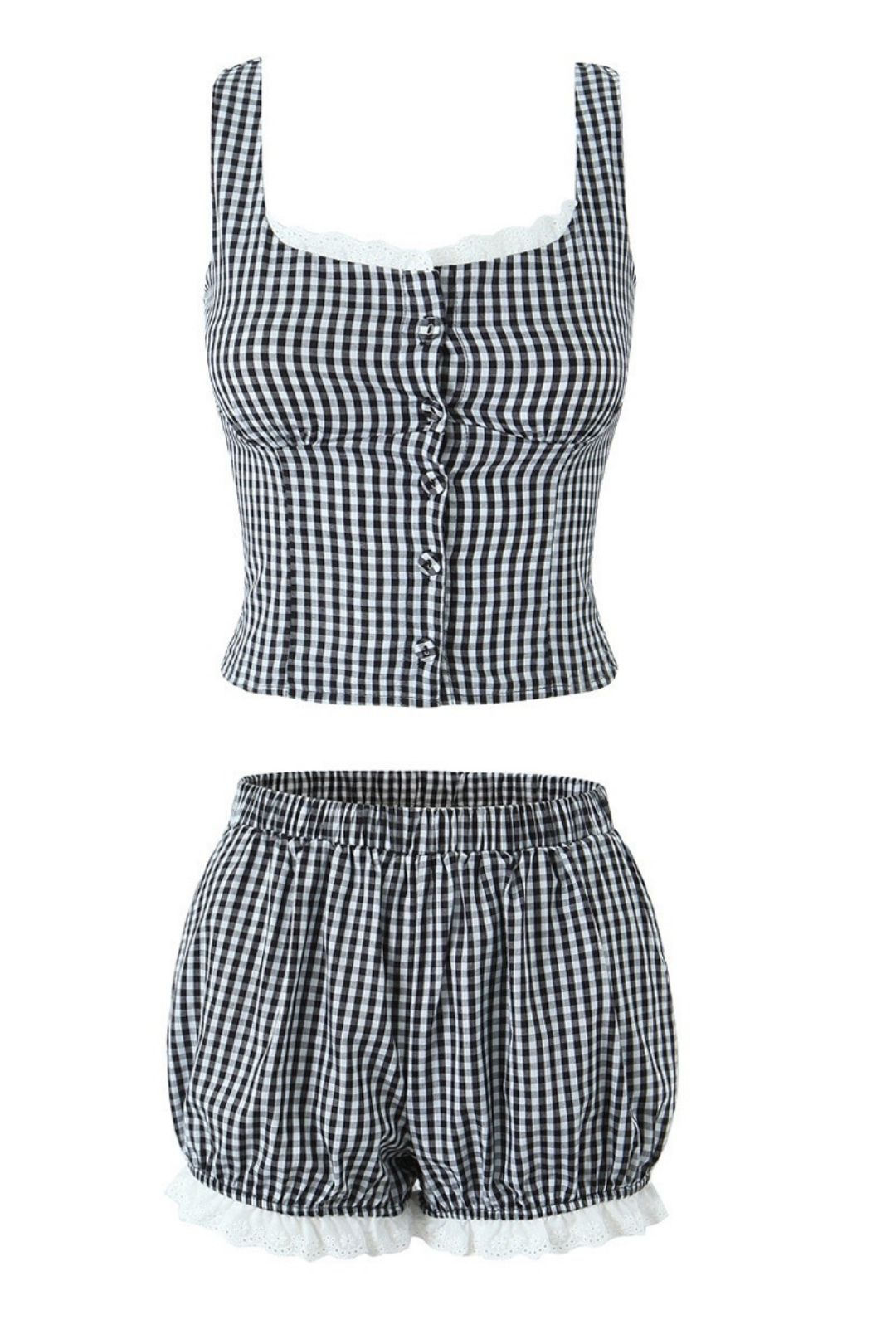 Lace Edge Sleeveless Top Flower Bud Shorts Set