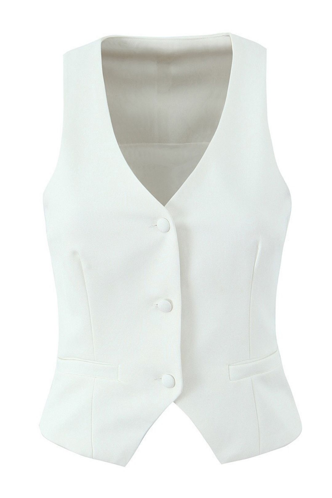 V-neck Sleeveless Button Suit Vest + Pleated Lace-up Skirt