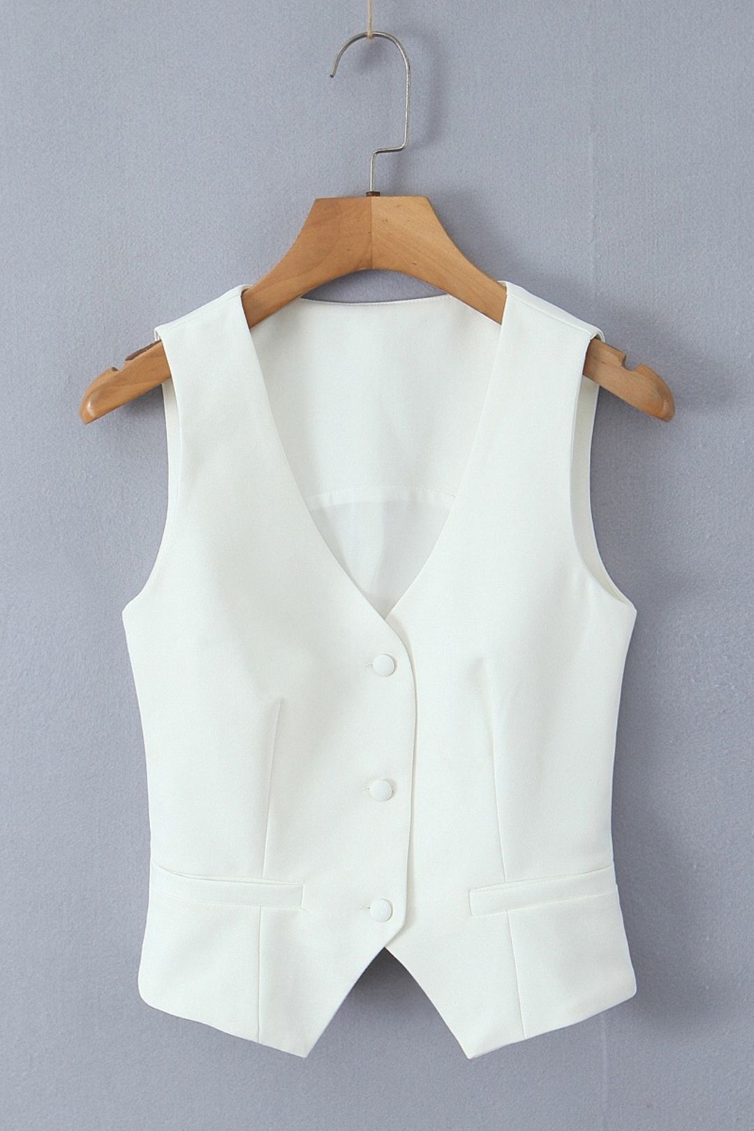 V-neck Sleeveless Button Suit Vest + Pleated Lace-up Skirt