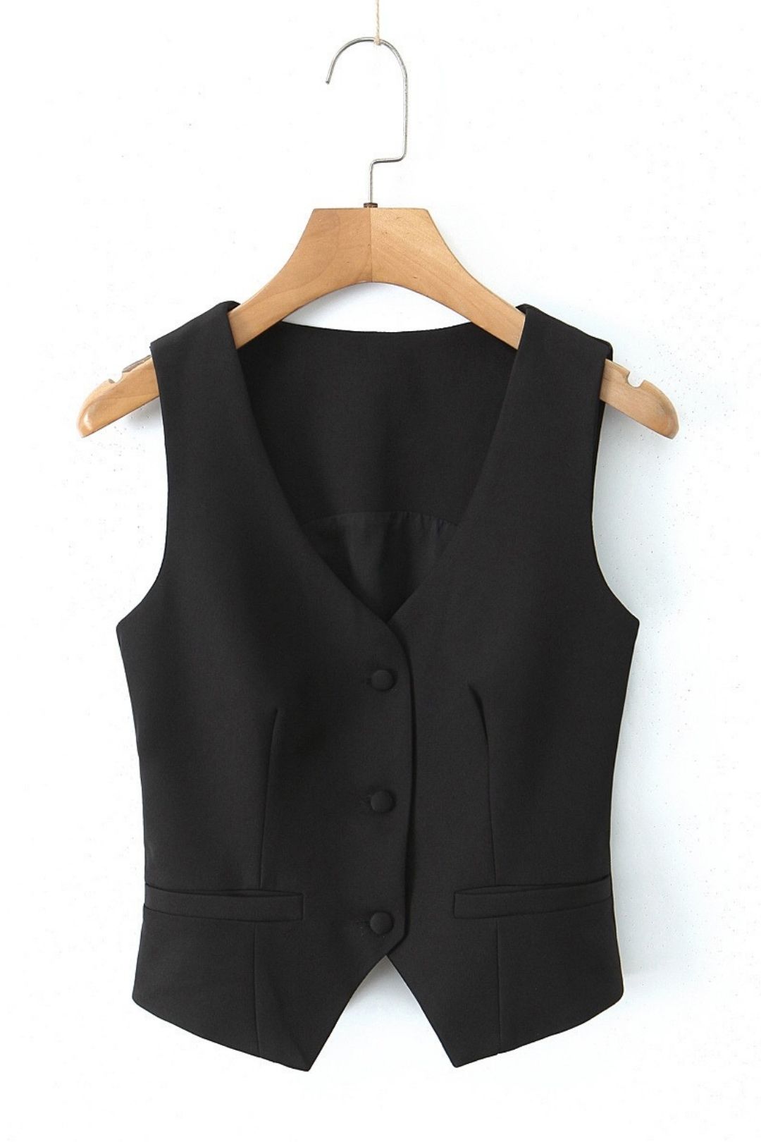 V-neck Sleeveless Button Suit Vest + Pleated Lace-up Skirt