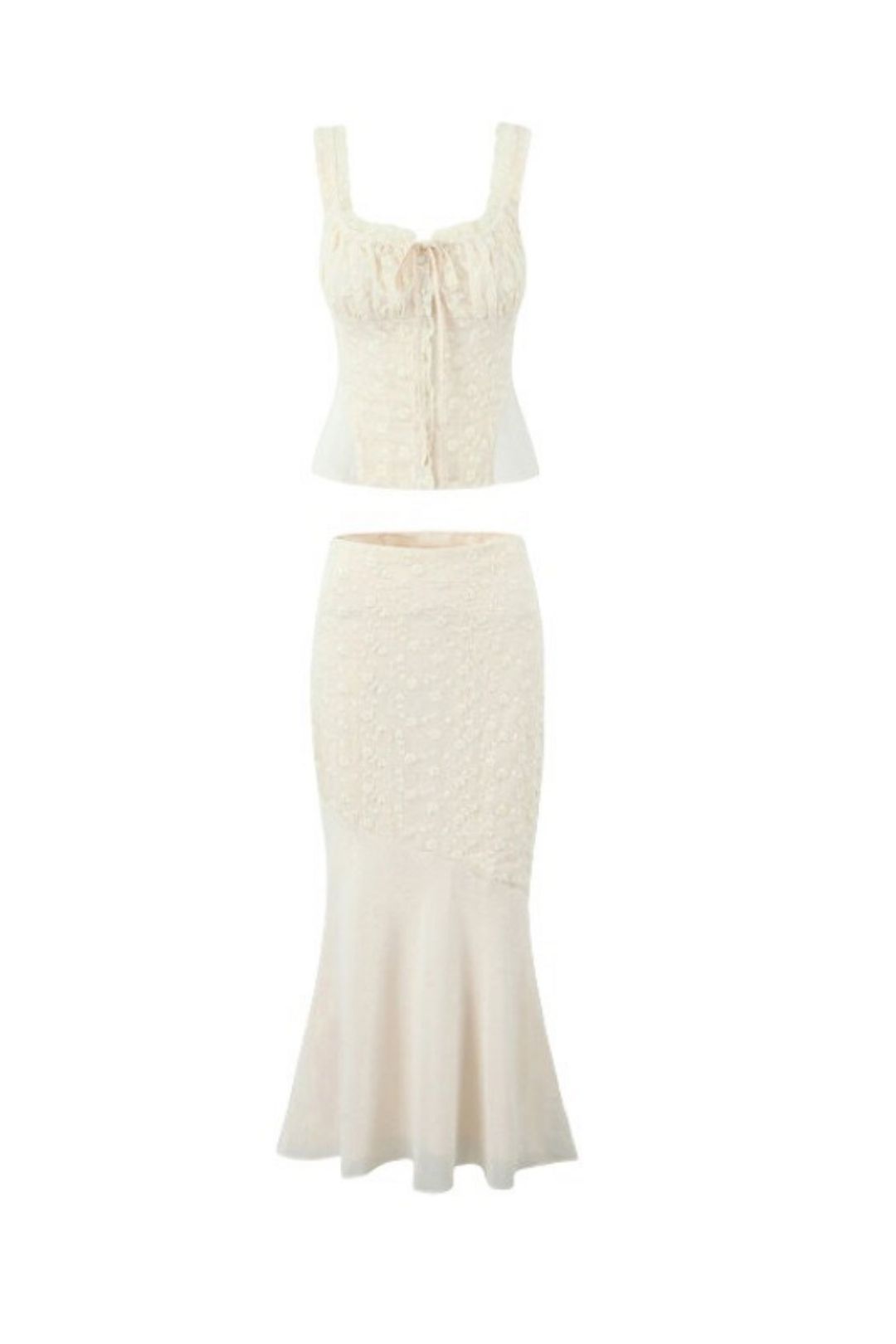 Embroidered Chiffon Patchwork Suit Unique Wood Ear Edge Camisole High Waist Sexy Hip Skirt